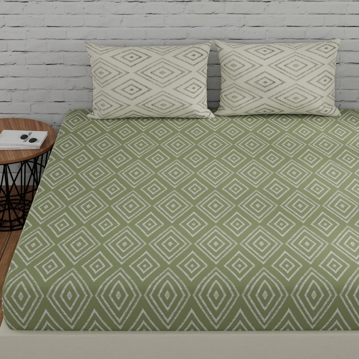 Huesland By Ahmedabad Cotton 144 Tc Pure Cotton Bedsheets For King Size Bed With 2 Pillow Covers | 108X108 Inch | Sage Green & W
