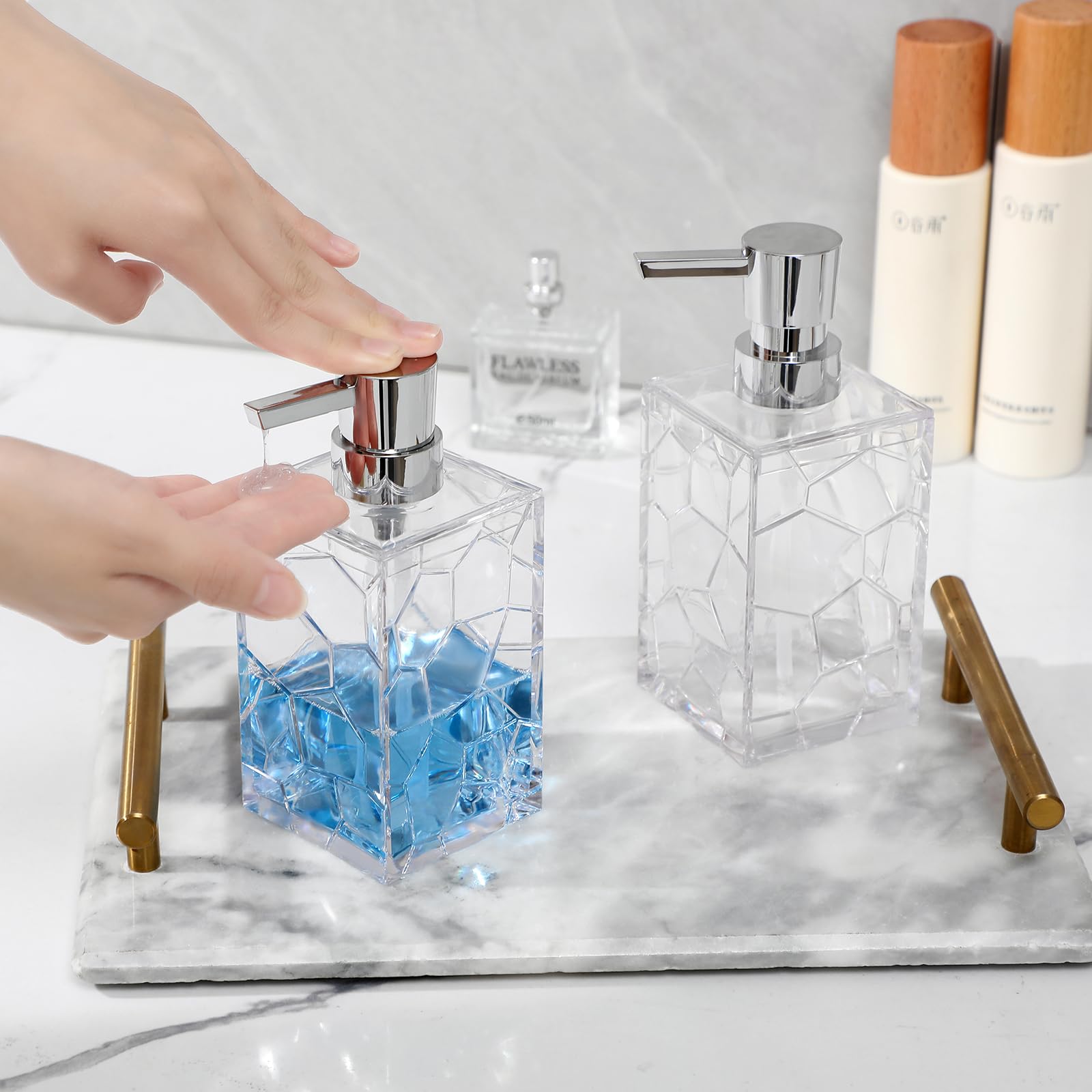 Hand Soap Dispenser, Clear Acrylic Plastic Liquid Pump Bottles Refillable Lotion Dispenser For Bathroom Decor Kitchen College Do