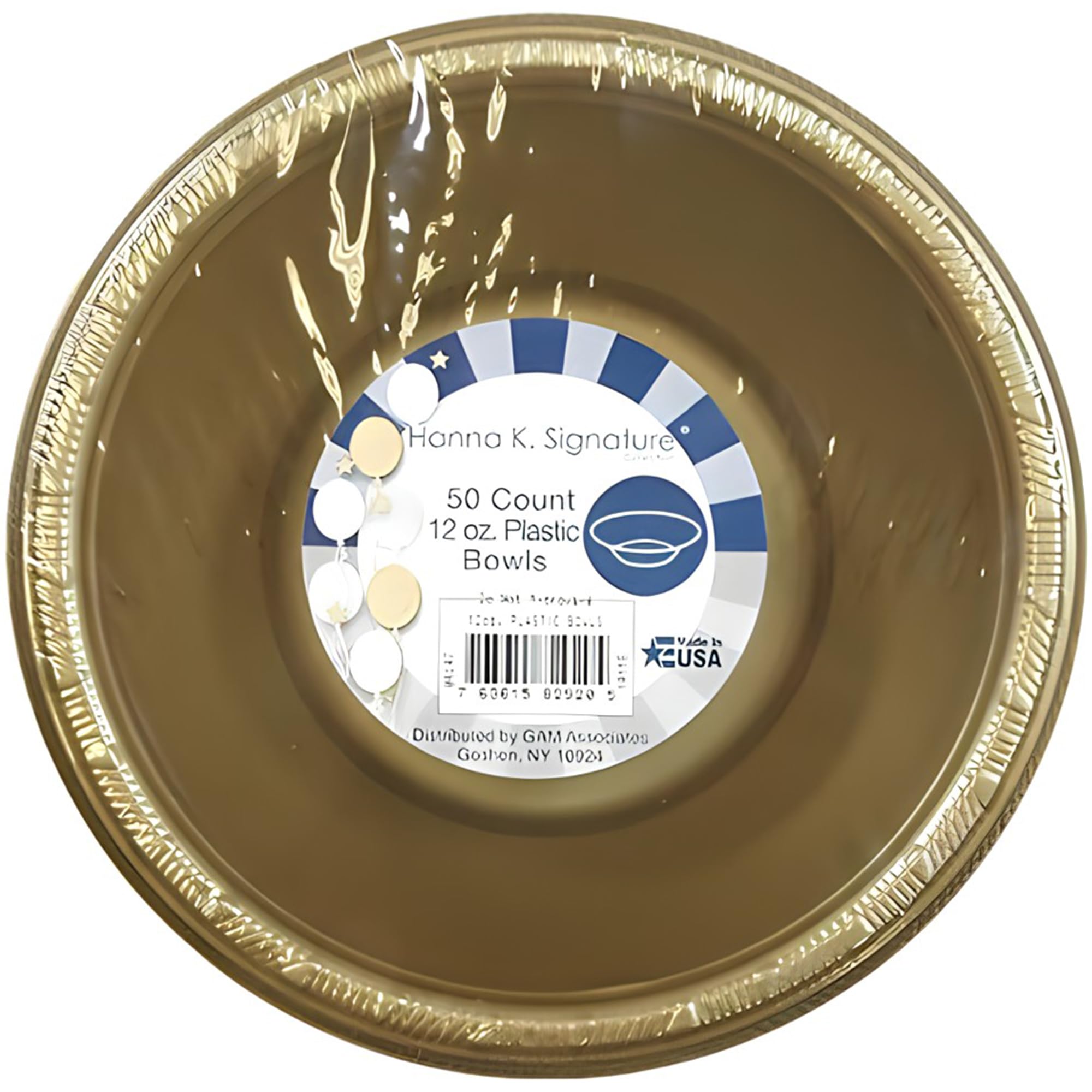 Gold Solid Color Premium Heavy Weight Plastic Soup Bowl (15 Oz.) 50 Count - Elegant & Durable, Perfect For Parties & Events