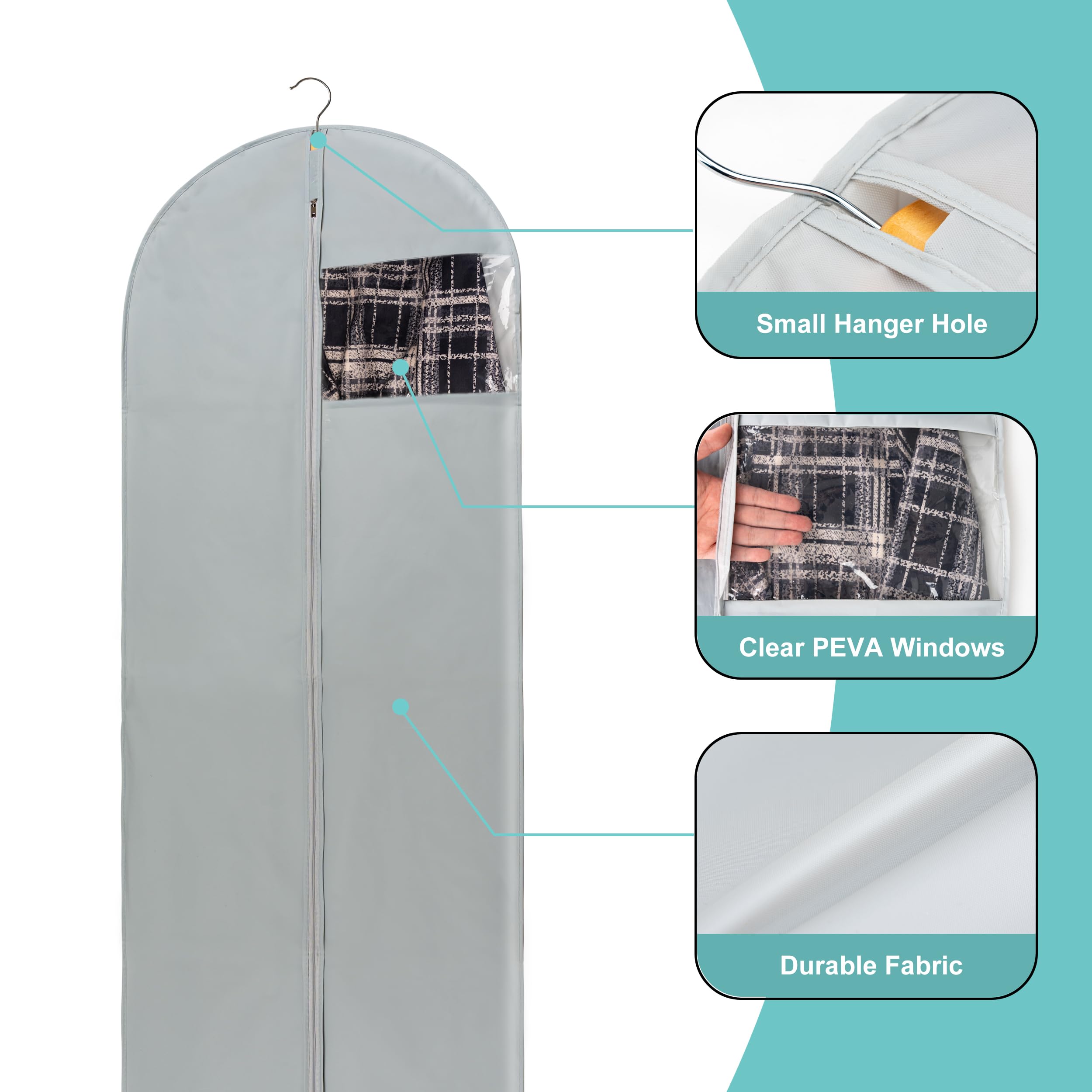 Mskitchen Dress Bags For Gowns Long, 65'' Long Dress Bags For Hanging Clothes Clear Windows Foldable Long Garment Bag For Storag