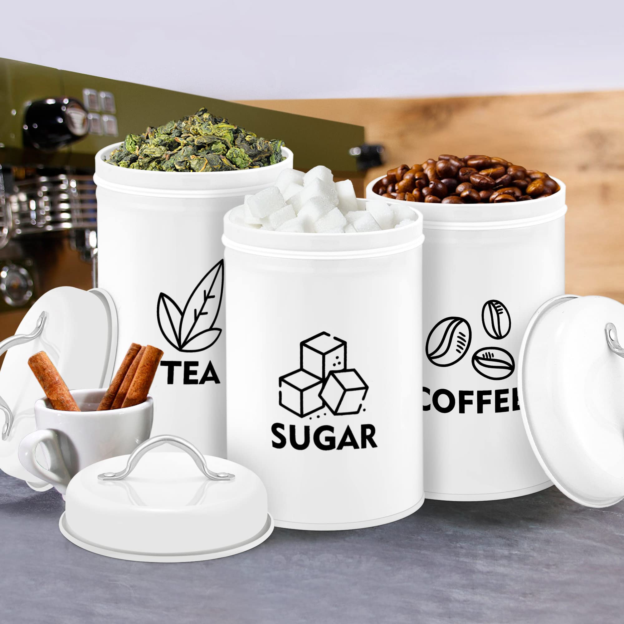 8 Piece Large Food Canisters For Kitchen Storage, Canister Set With Lid For Kitchen Counter, Farmhouse Kitchen Coffee Tea Sugar