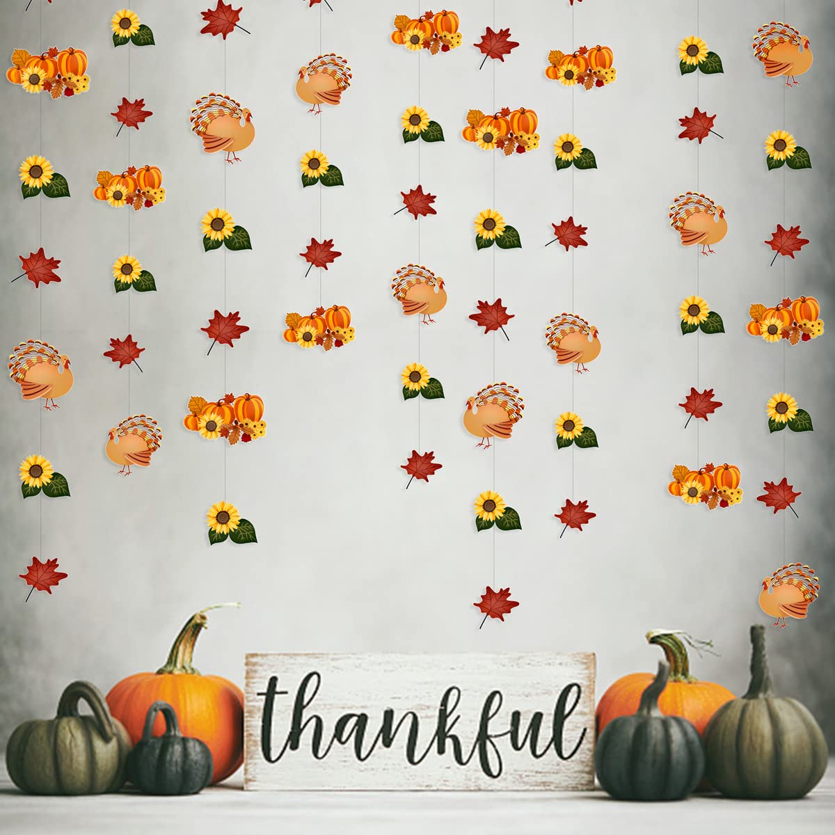 35Ft Thanksgiving Day Party Decorations Plastic Autumn Leaves Sunflower Turkey Pumpkins Garland Banner Bunting Streamers Backdro