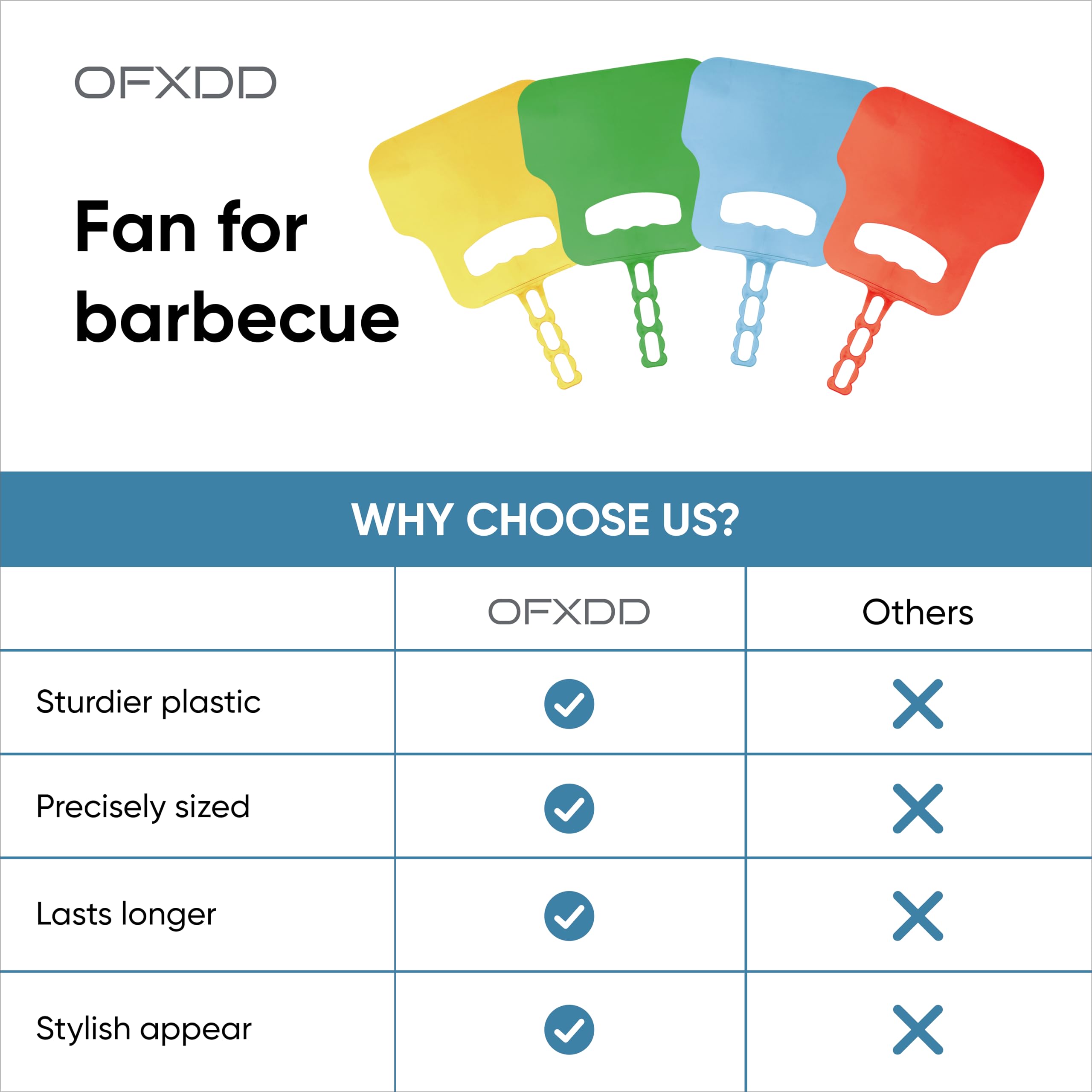 OFXDD Plastic Hand BBQ Grill Barbecue Fire Starter with Hang - Pack of 6 - Strong Fan for Charcoal Barbeque