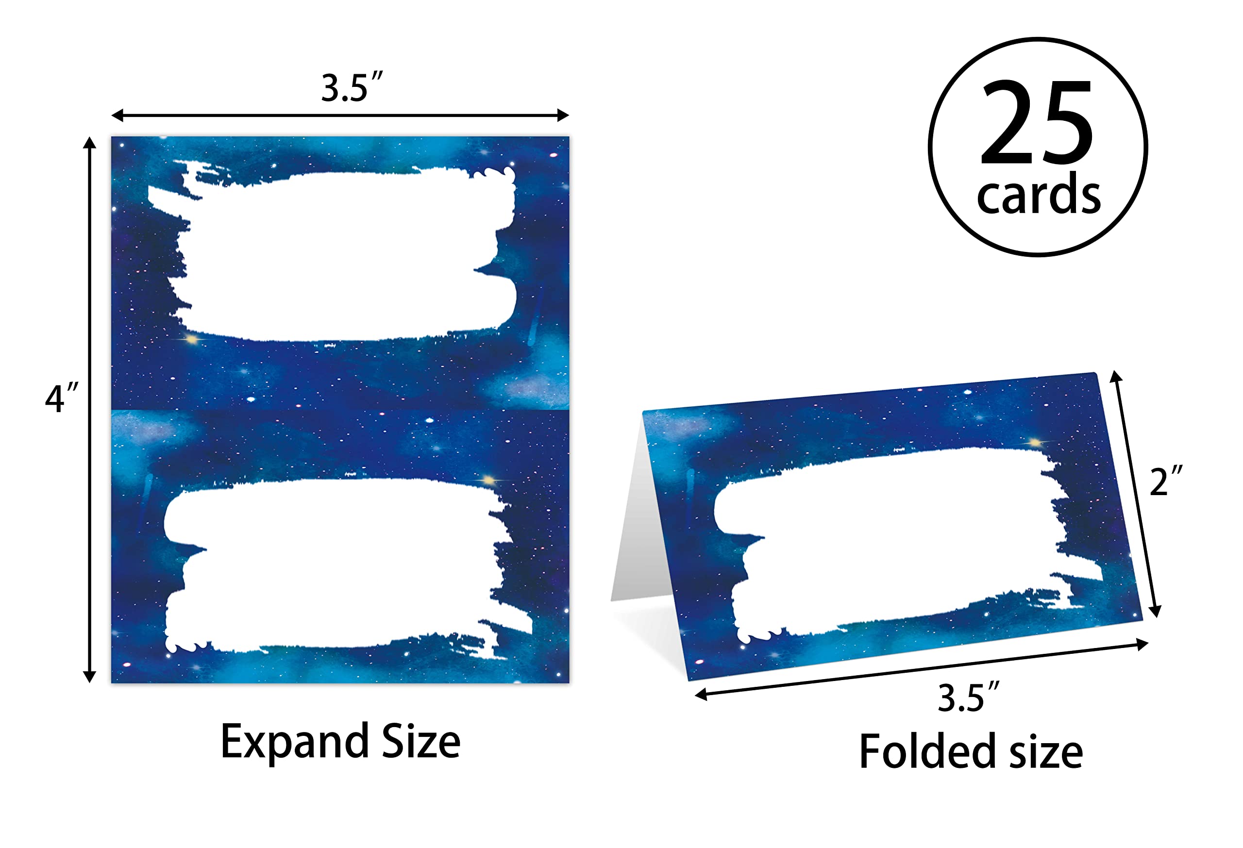 Place Cards For Wedding, Birthday Or Party, Blue Filled-In Name Place Cards, Foldover Seating Table Cards, 25 Pack, Folds Into 3