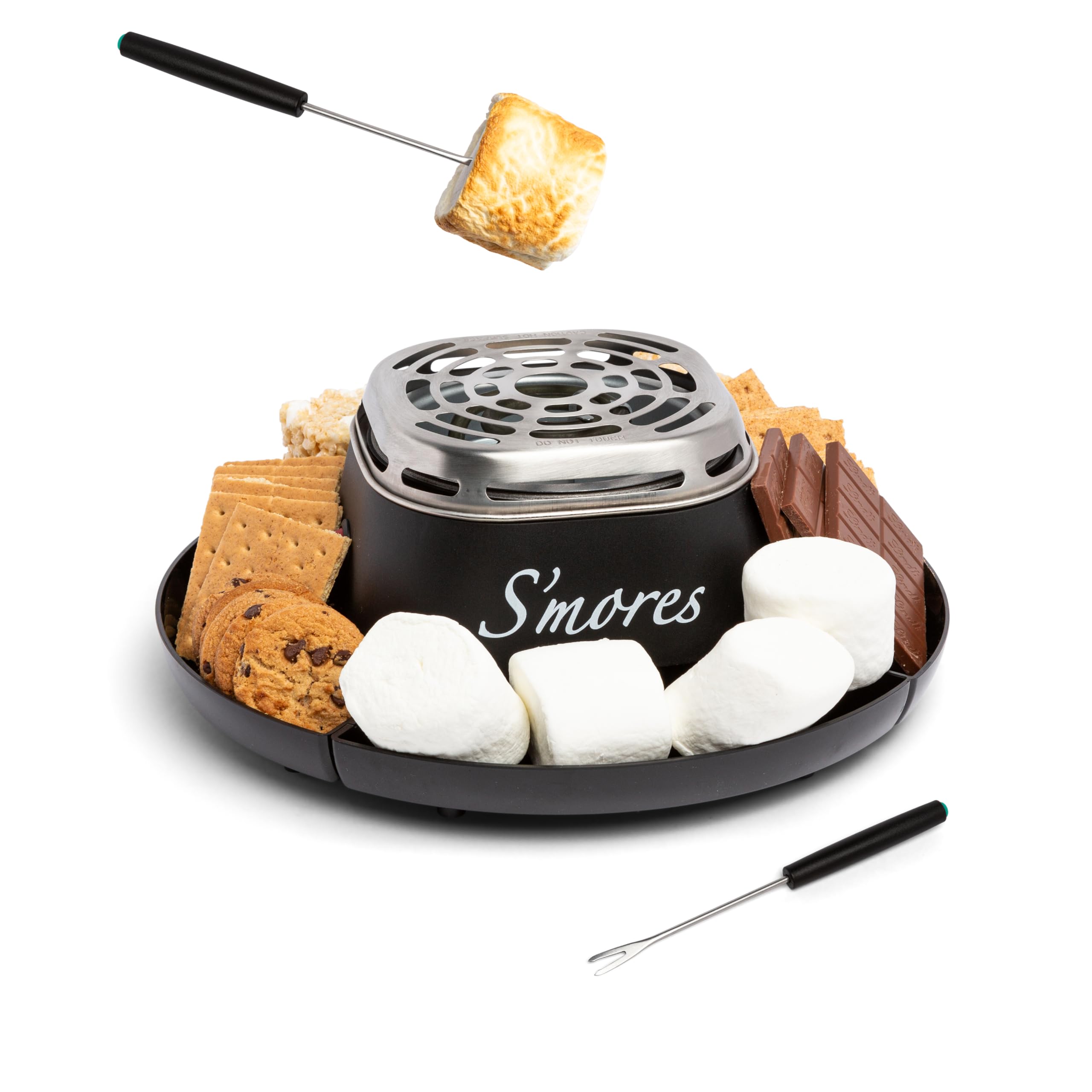 Nostalgia Tabletop Indoor Electric S'Mores Maker - Smores Kit With Marshmallow Roasting Sticks And 4 Trays For Graham Crackers,