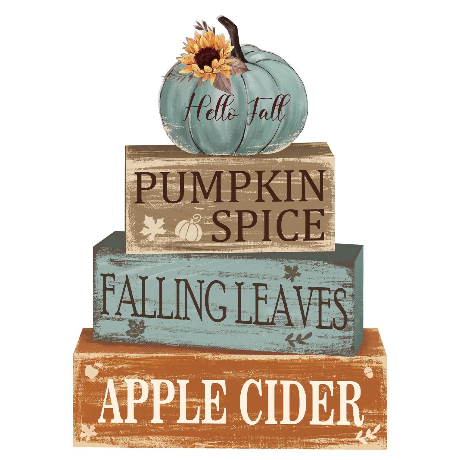 4 Pcs Fall Thanksgiving Decor for Home Hello Fall Wooden Sign with Sunflower Autumn Thanksgiving Tiered Tray Decor Pumpkin Spice