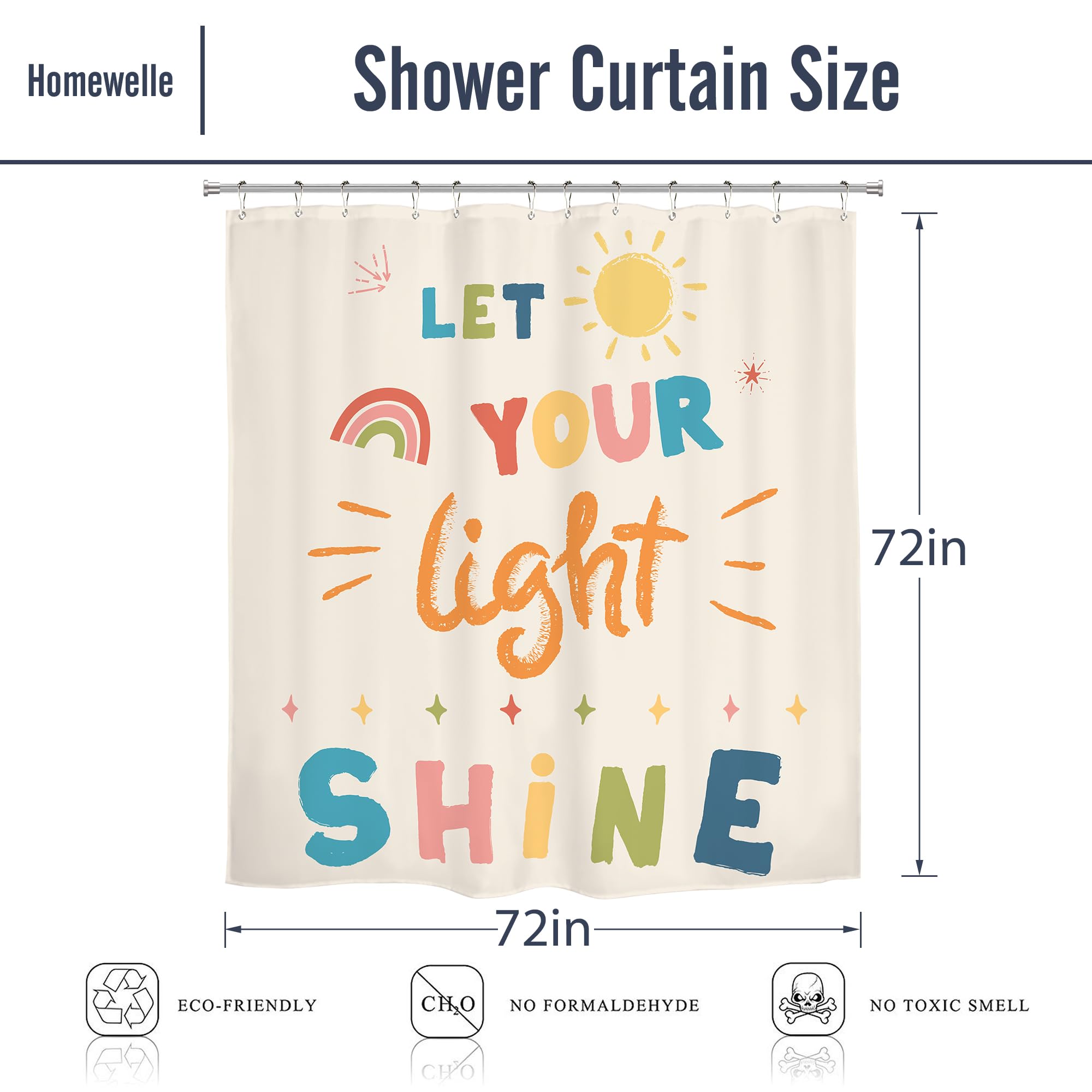 Homewelle Kids Quotes Shower Curtain Inspirational Colorful Cartoon Classical English Letter Let You Light Shine Lovely Sun Clas