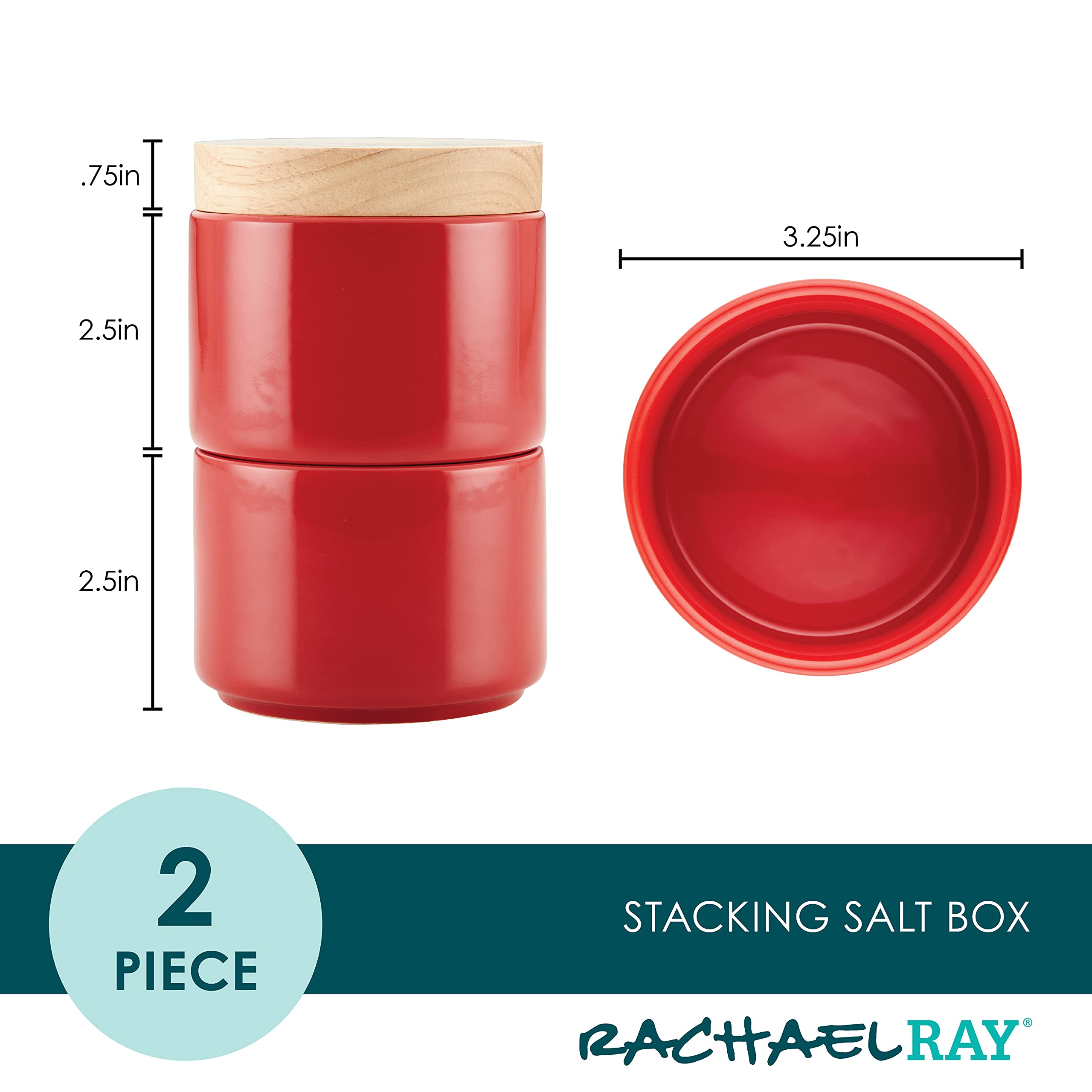 Rachael Ray Ceramics Stacking Spice/Seasoning Box Set with Lid, 2 Piece, Red