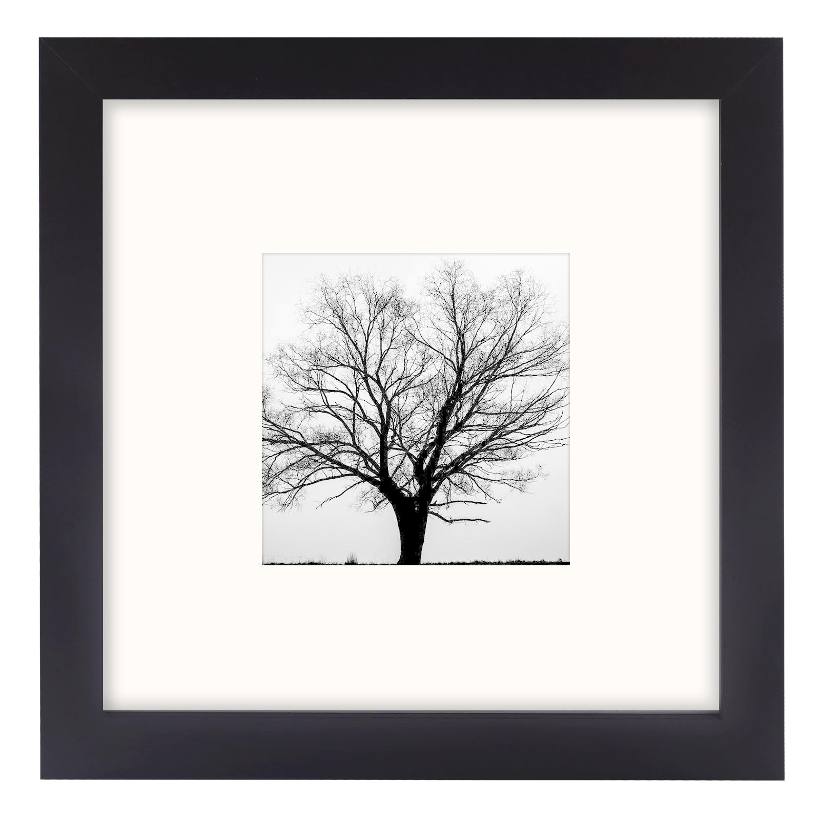 SNXJWA Black 8x8 Frame with Mat for 4x4 Display, Desk Wall Square Photo Frame for Horizontal and Vertical, 1 Pack