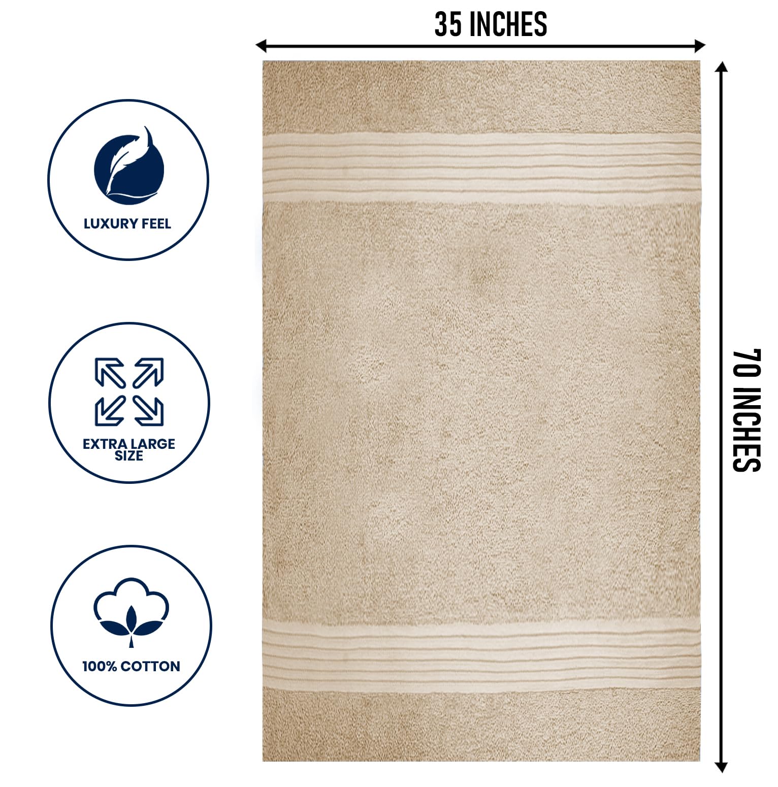 Textila 100% Cotton Bath Sheet Towels - Jumbo Size 35X70 Inches, Ultra Soft And Absorbent, (2 Pack - Beige) Luxury Oversized Tow