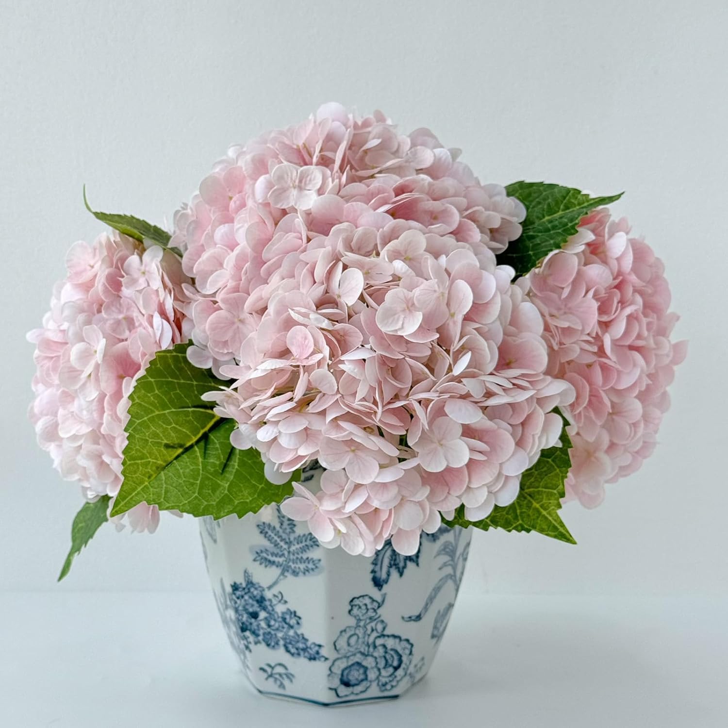 YalzoneMet 3 PCS Light Pink Hydrangea Artificial Flowers 21 inches Real Touch Faux Latex Hydrangea Flowers for Wedding Tables Ce