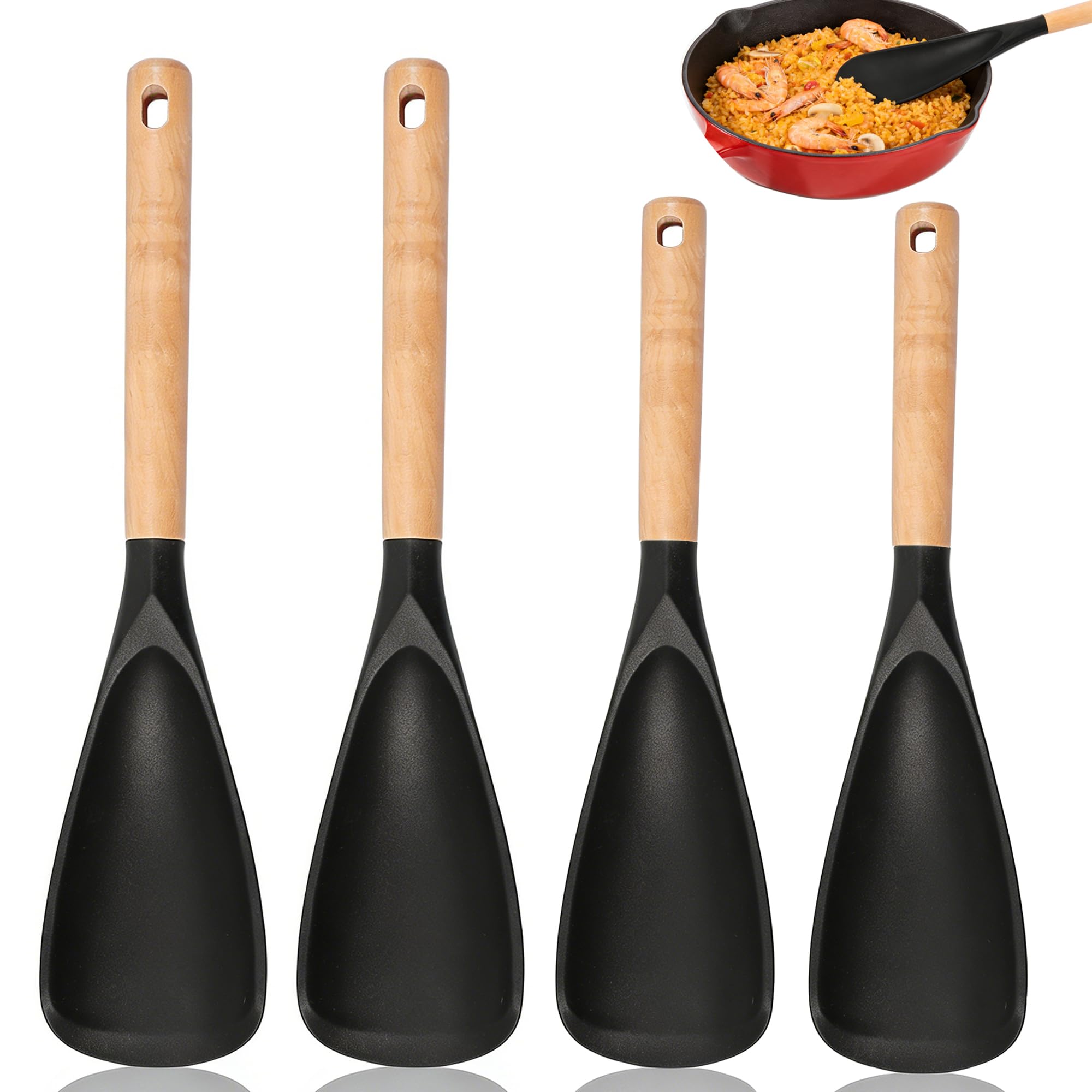 BXUYAOXMC 4Pcs Silicone Spatula Set with Wooden Handle, Cooking Spoon Spatula Multipurpose Kitchen Utensils for Mixing, Scraping