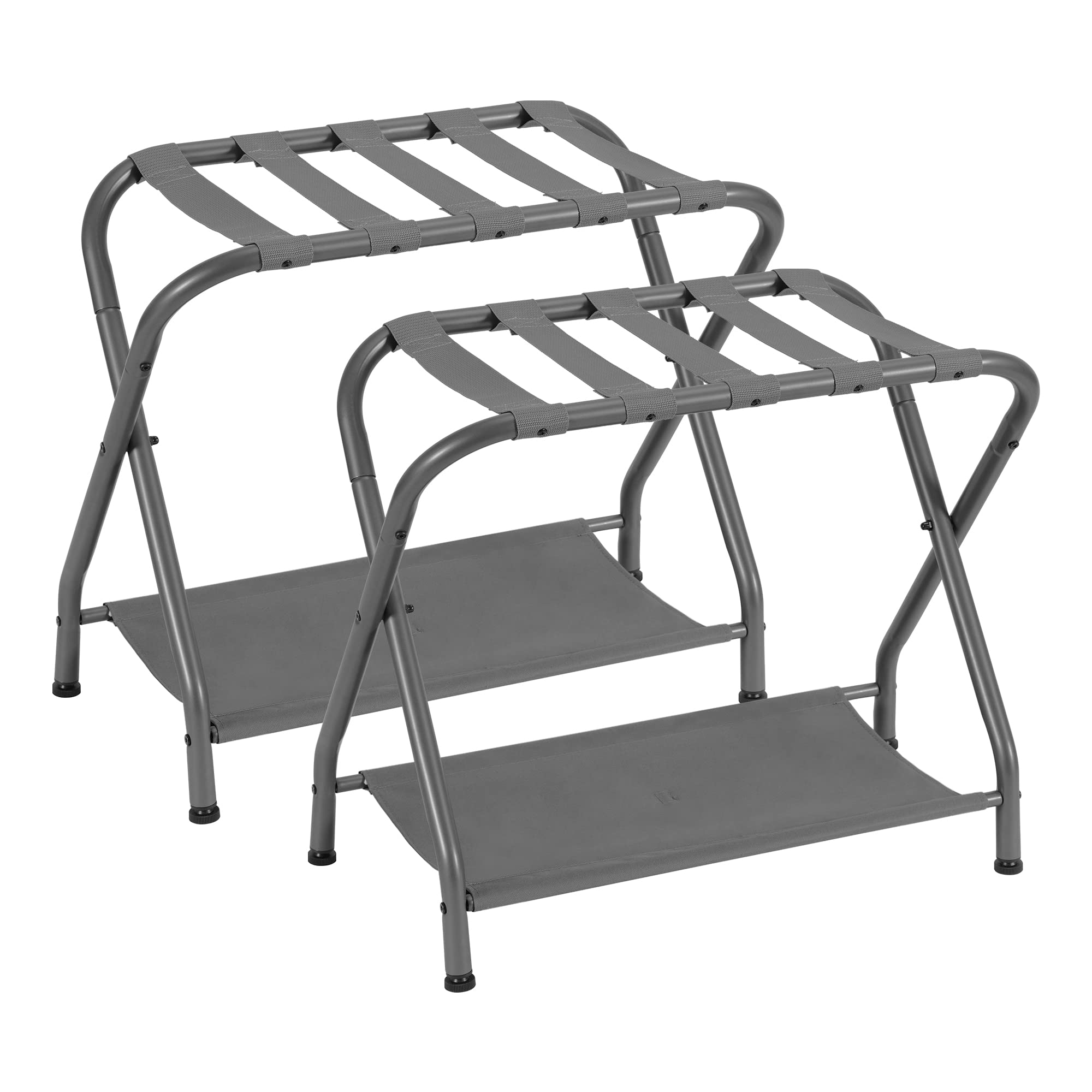 Heybly Luggage Rack,Pack Of 2,Steel Folding Suitcase Stand With Storage Shelf For Guest Room Bedroom Hotel,Gray,Hlr002G2