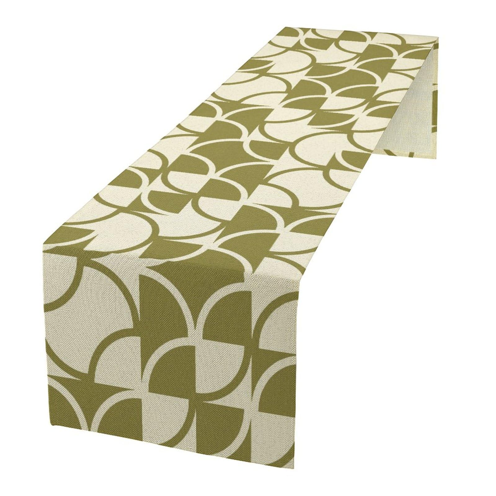 Geometric Table Runner,Green Nordic Vintage Mid Century Geometric Linen Table Runners For Home Living Room Kitchen Family Dinner