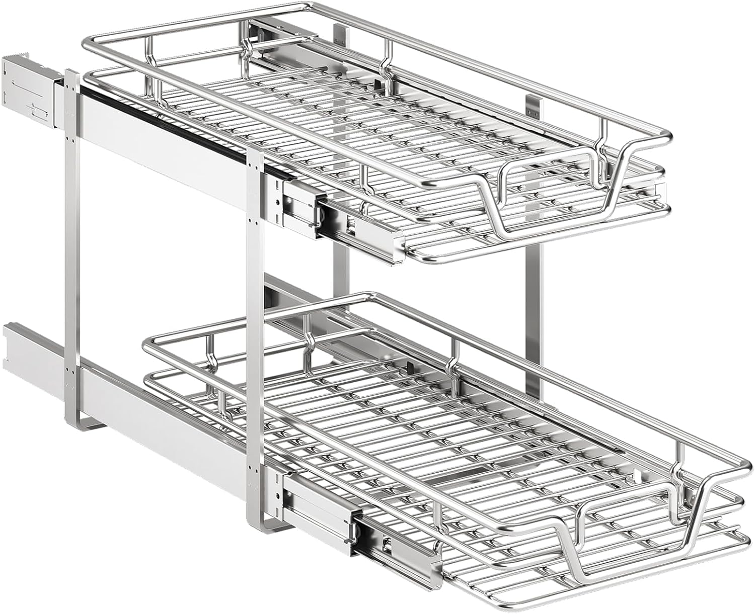 QUYUWU 2Tier Kitchen Cabinet Pull Out Shelf and Drawer Organizer Slide Out Pantry Storaqe Basket in Multiple Sizes (11 W x 18