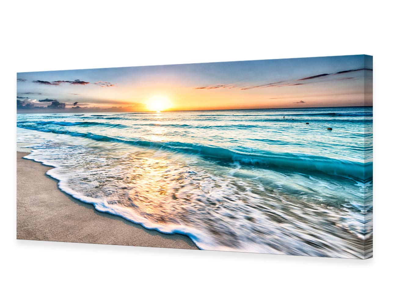 S02275 Canvas Prints Wall Art Beach Sunset Ocean Waves Nature Pictures Stretched Pictures To Photo Paintings On Canvas For Home