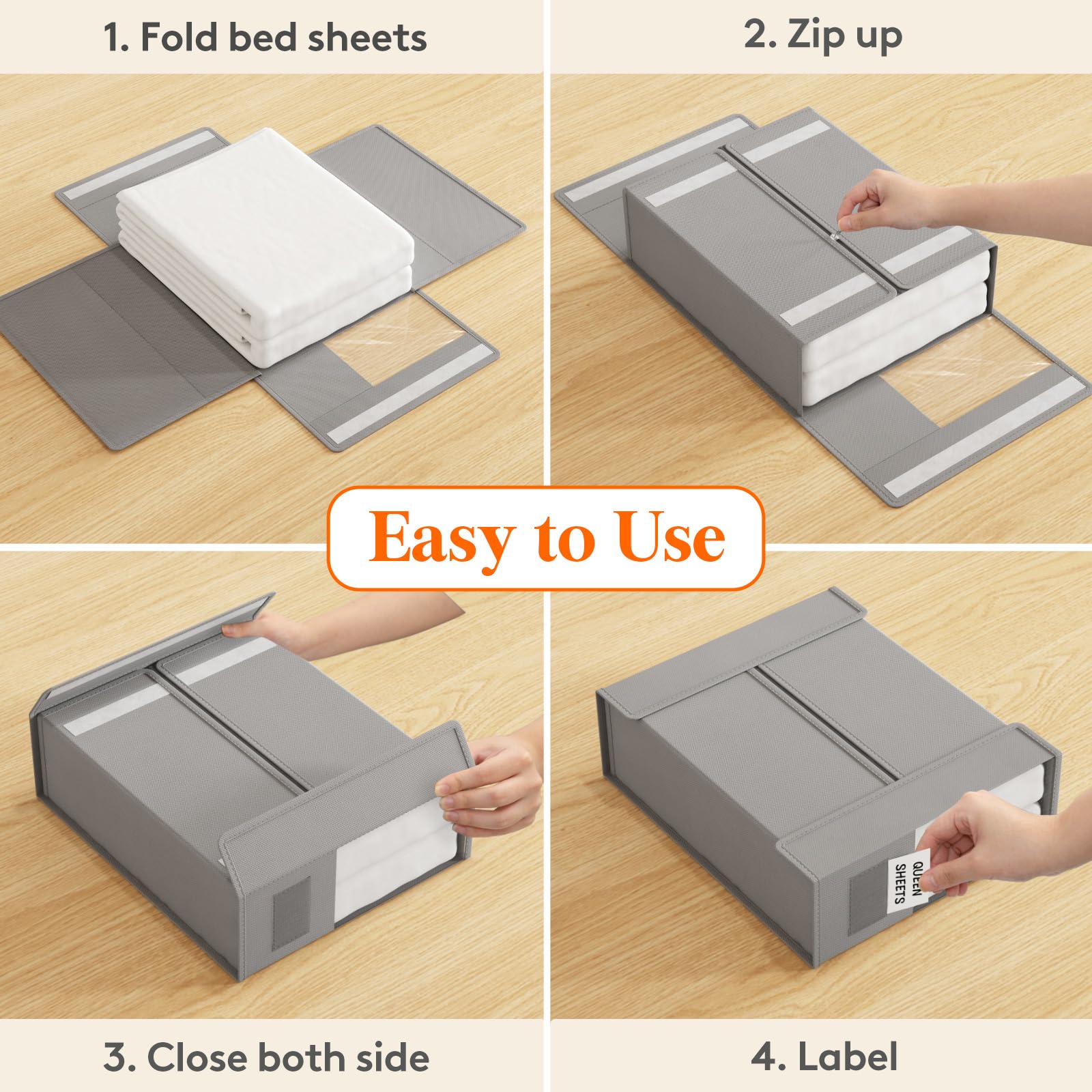 Lifewit 4 Pack Bed Sheet Organizer, Foldable Bedding Sheet Organizers and Storage with Large Clear Window and Label, Sheets Orga