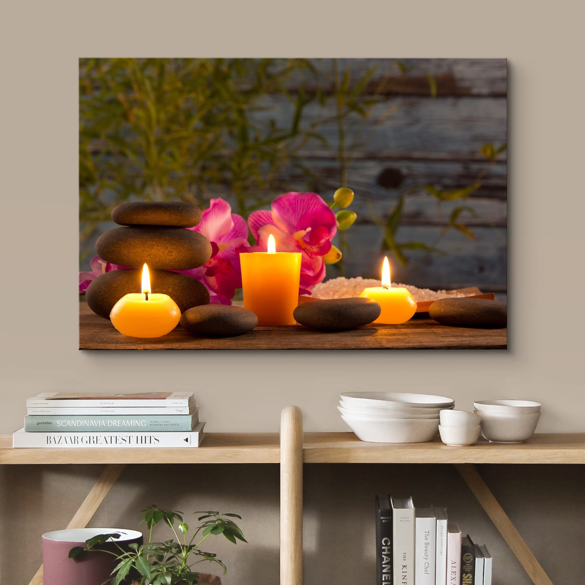 Wall26 Canvas Print Wall Art Zen Atmosphere Massage Stone Tropical Flower Candle Yoga Nature Photography Realism Rustic Scenic L
