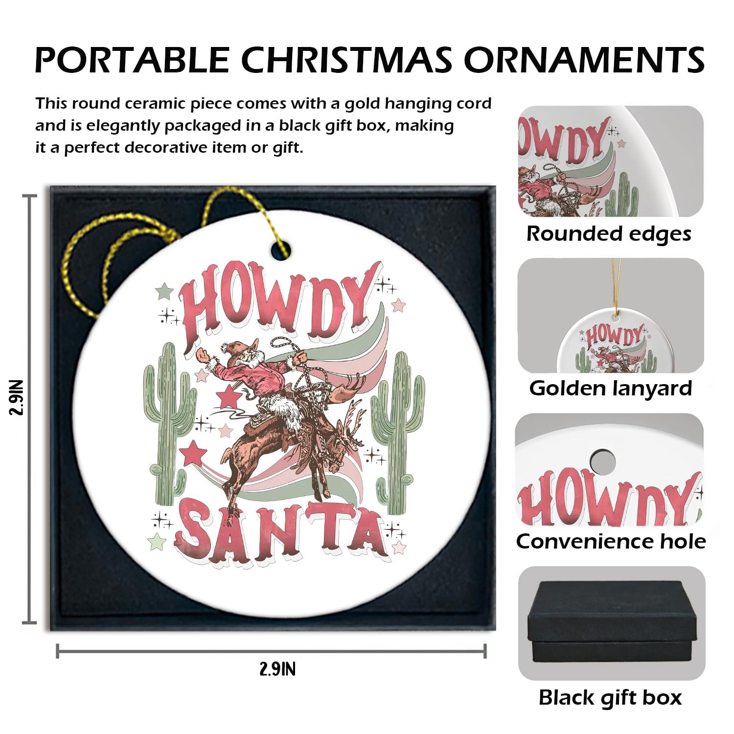 Santa & Cowboys Christmas Ornaments - Western Decorations for Tree