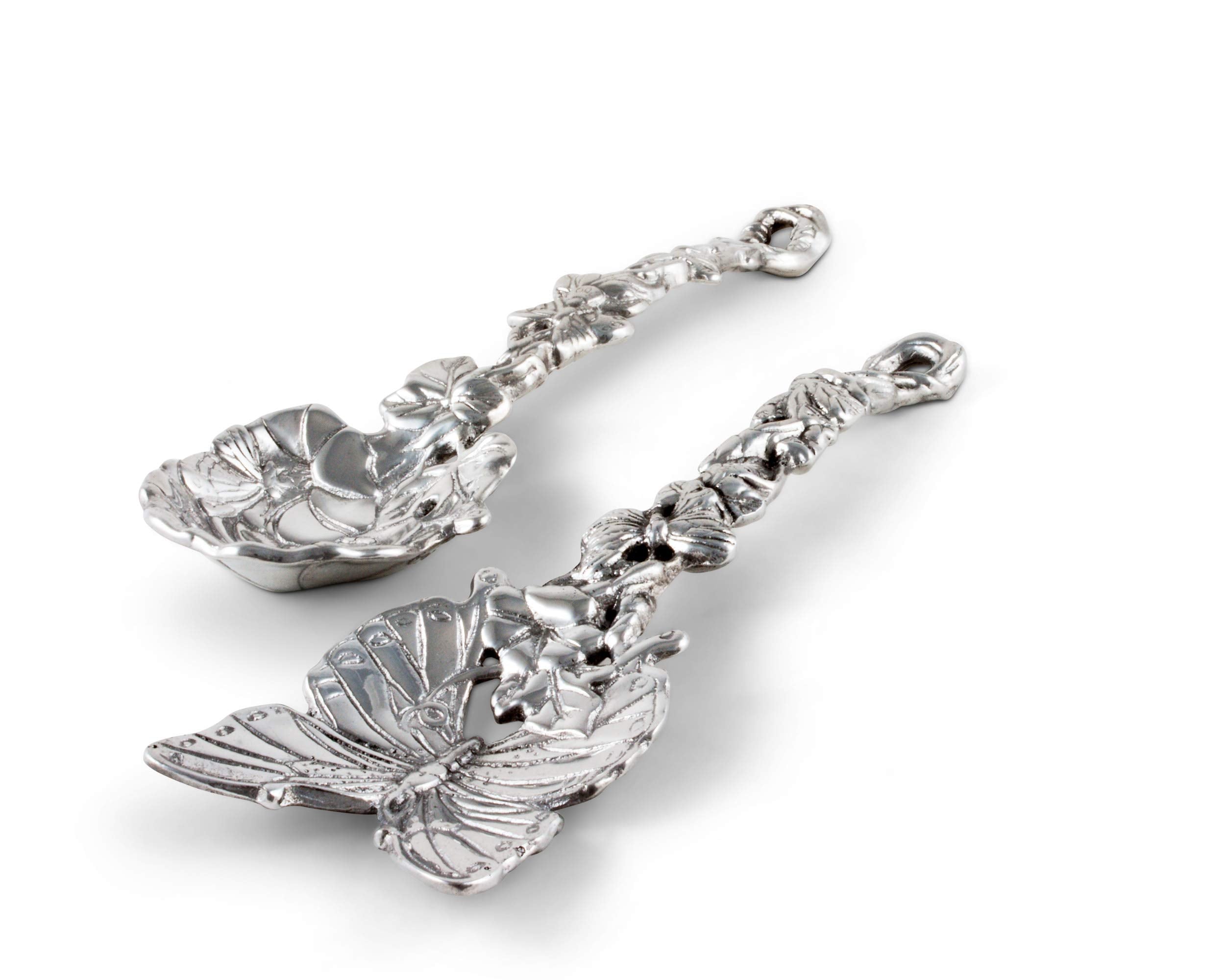 Arthur Court Designs Aluminum Metal Butterfly Salad Serving Set Garden Inspired Heavy Quality Amazing Detail 11 Inch Long