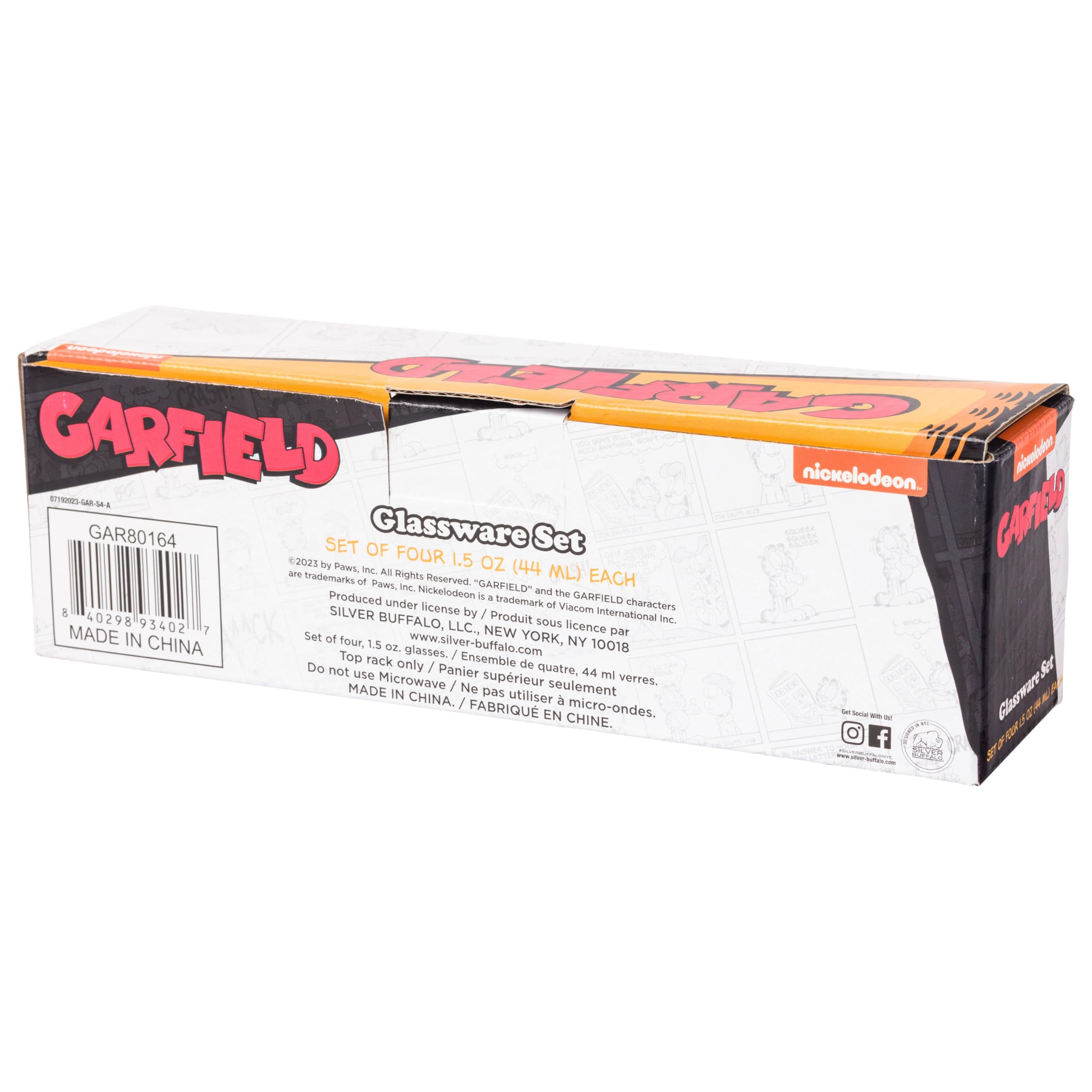 Silver Buffalo Garfield Neon 90S 4Pc. 1.5Oz. Mini Glass Set 4X1