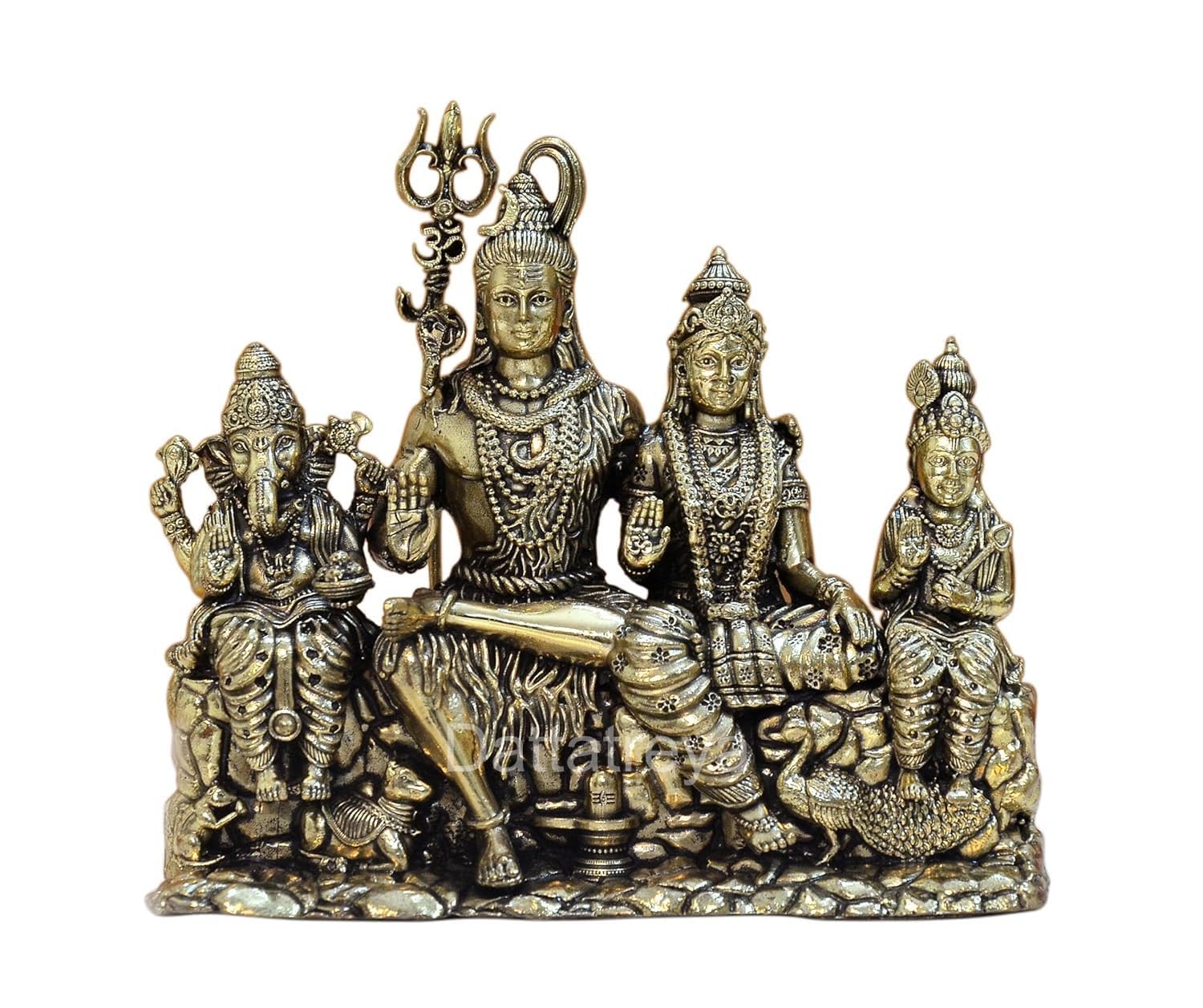 Dattatreya Bronze Shiv Parivar Shiva Family Idol Family For Home Decor Mandir Pooja Showpiece (Height 3.5 Inch)
