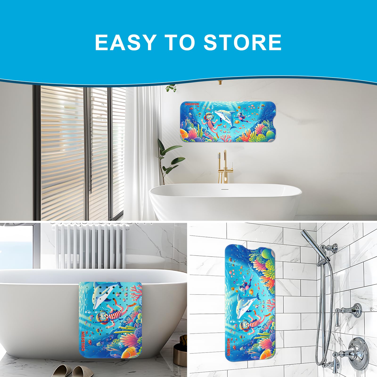 Xiyunte Baby Bath Mat For Kids, 40X16 Inches Extra Long Baby Bath Mat Non Slip, Upgrade Cartoon Kids Bath Mat For Tub Non Slip S