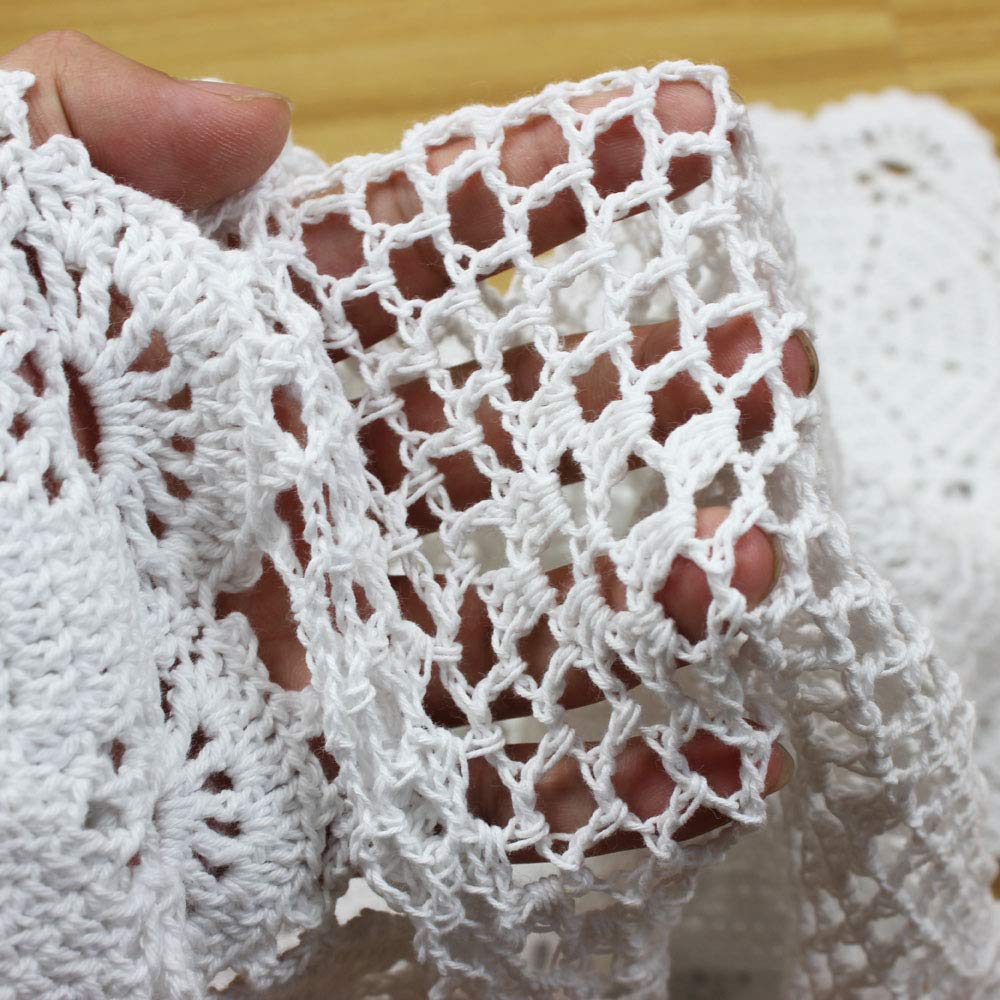 Kepswet 14X72 Inch White Cotton Crochet Lace Rectangular Table Runner Handmade Table Decoration