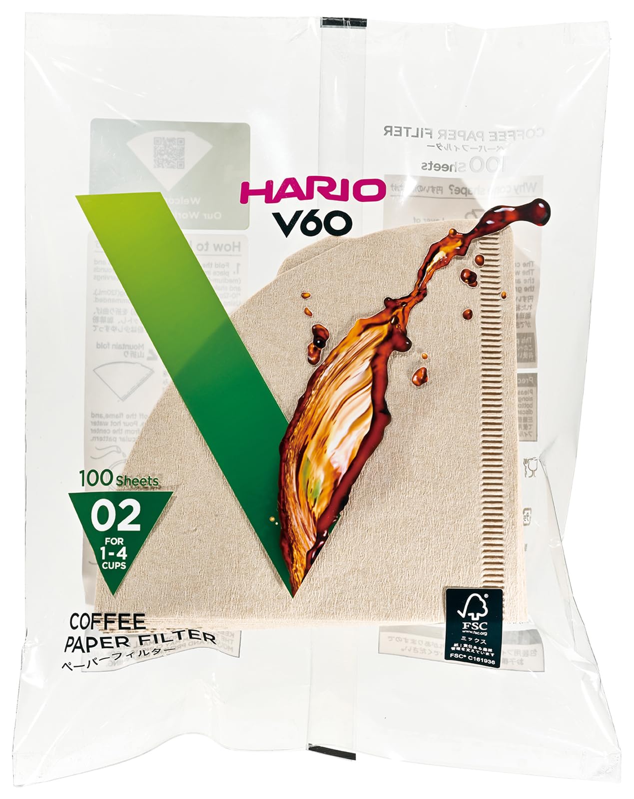 HARIO VCF-02-100M Paper Filter for V60  06.6 ft (02 m)  For 1-4 Cups  200 Sheets