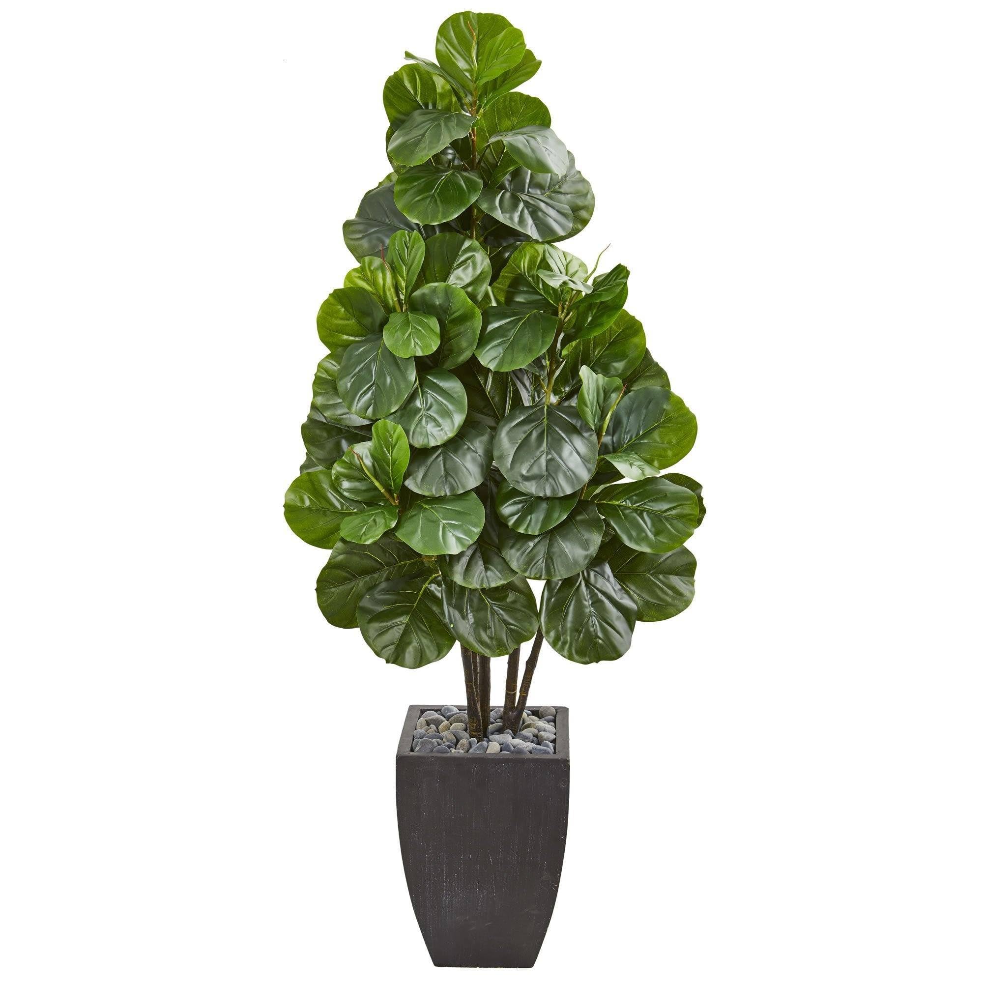 Nearly Natural 63-in. Fiddle Leaf Fig Artificial Black Planter Silk Trees Green