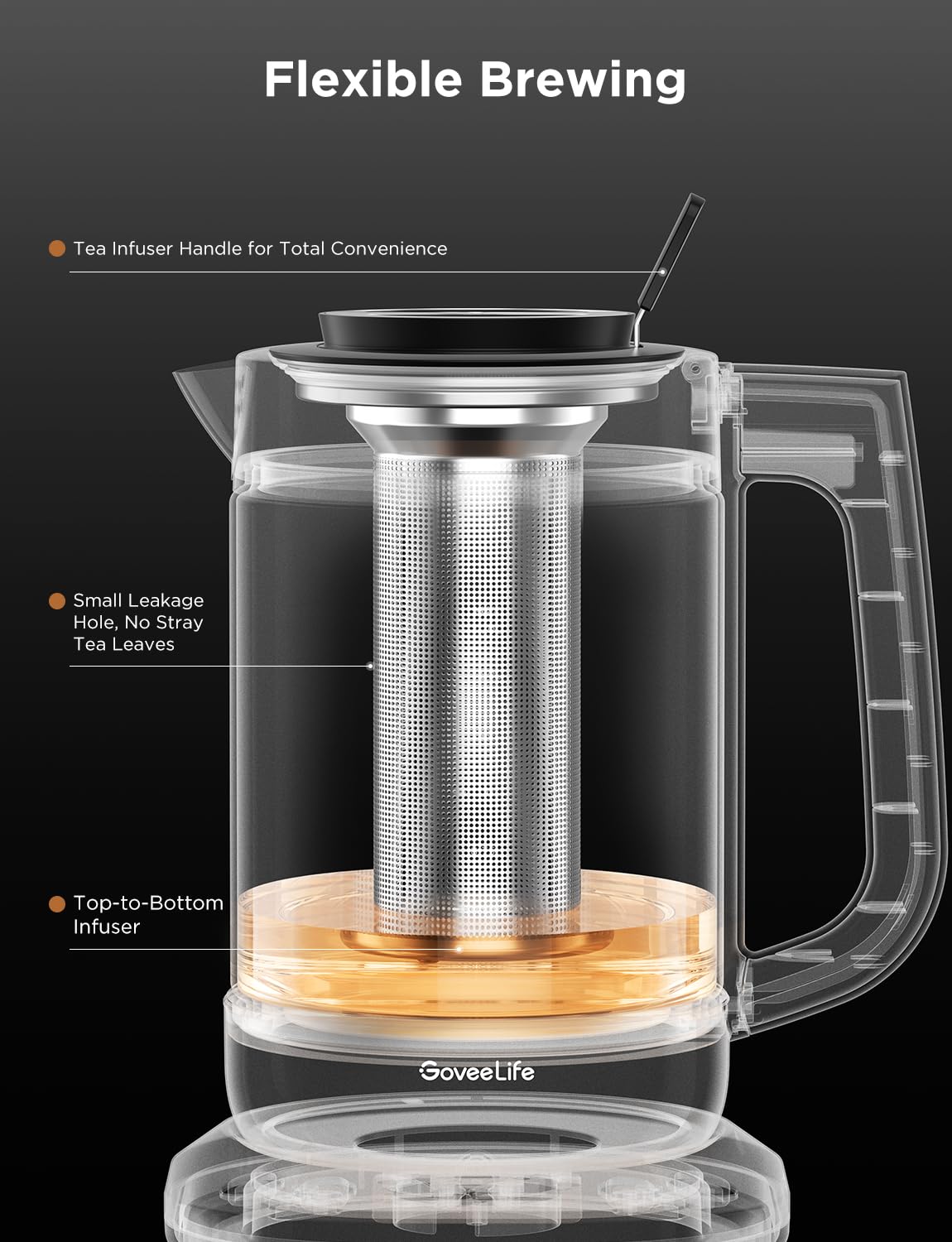 Goveelife Smart Electric Kettle With Tea Infuser For Loose Leaf Tea, 1.7 L Electric Tea Kettle With Brewing Program, Variable Te