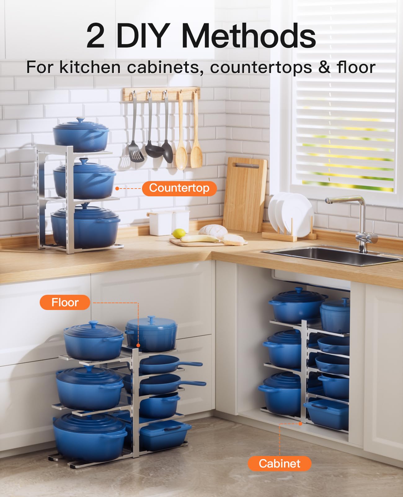 ORDORA 8-Tier Pots and Pans Organizer under Cabinet, Kitchen Cabinet Organizers and Storage, Heavy Duty 120LBS Pots and Pan Stor