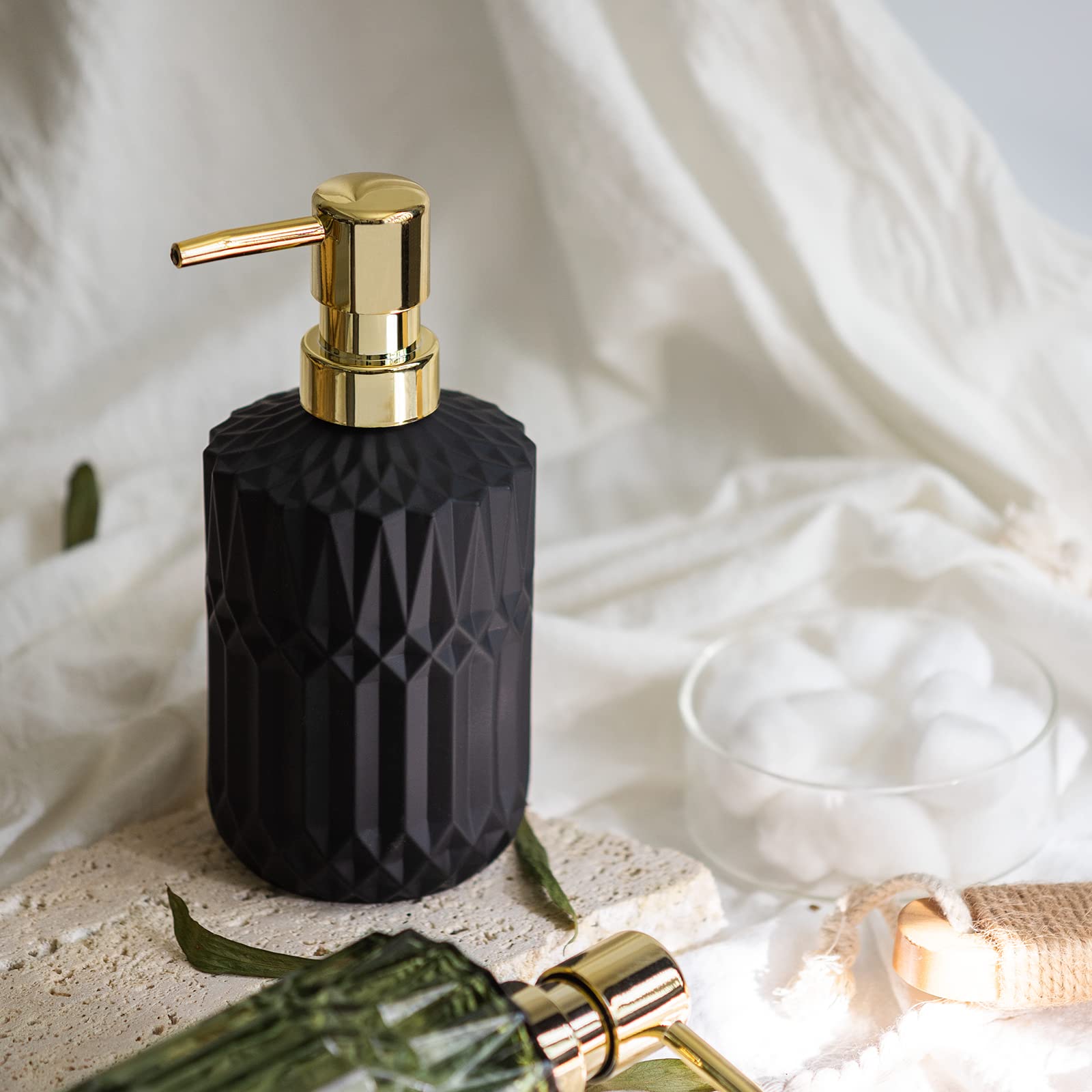 EMPO Matte Black Glass Soap Dispenser with ABS Plastic Pump  Lotion Dispensers for Kitchen  Bathroom (Black)