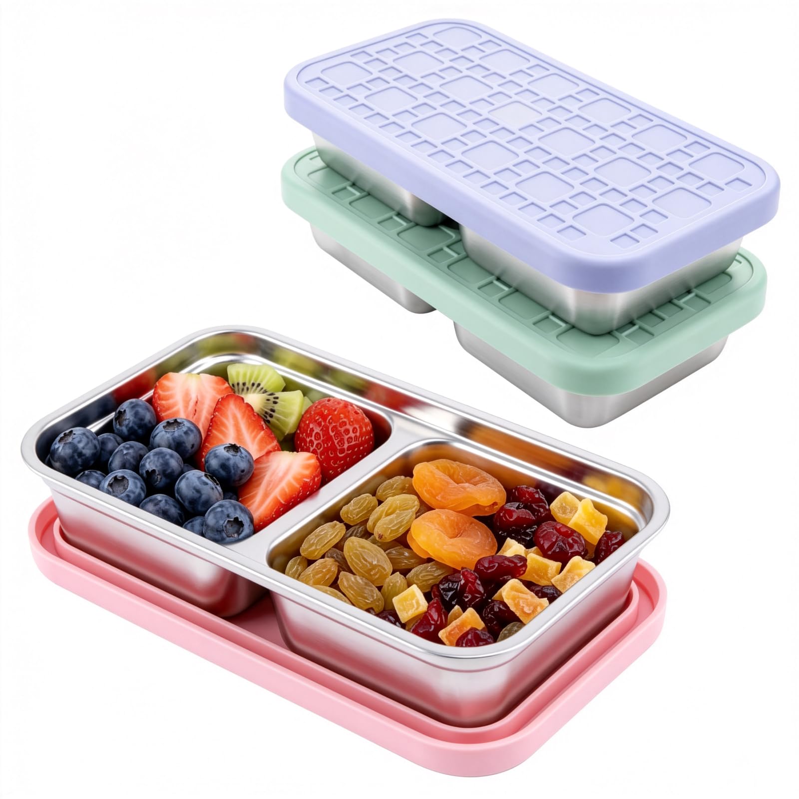 Mybakoo Stainless Steel Snack Containers, 3Pack Reusable Snack Pack Containers with Silicone Lids, 15oz Food Storage Containers