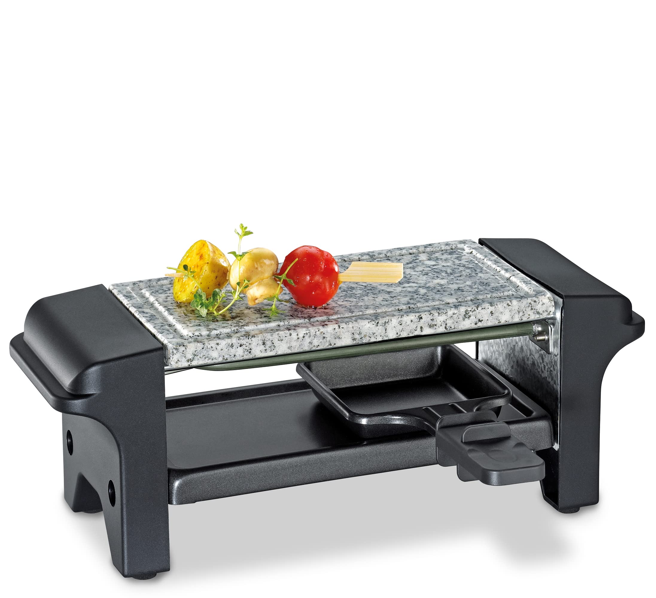 Kchenprofi Raclette Twin with Stone Plate, Table Grill for 2 People, Granite Grill Plate, 2 Coated Pans, Mini Raclette