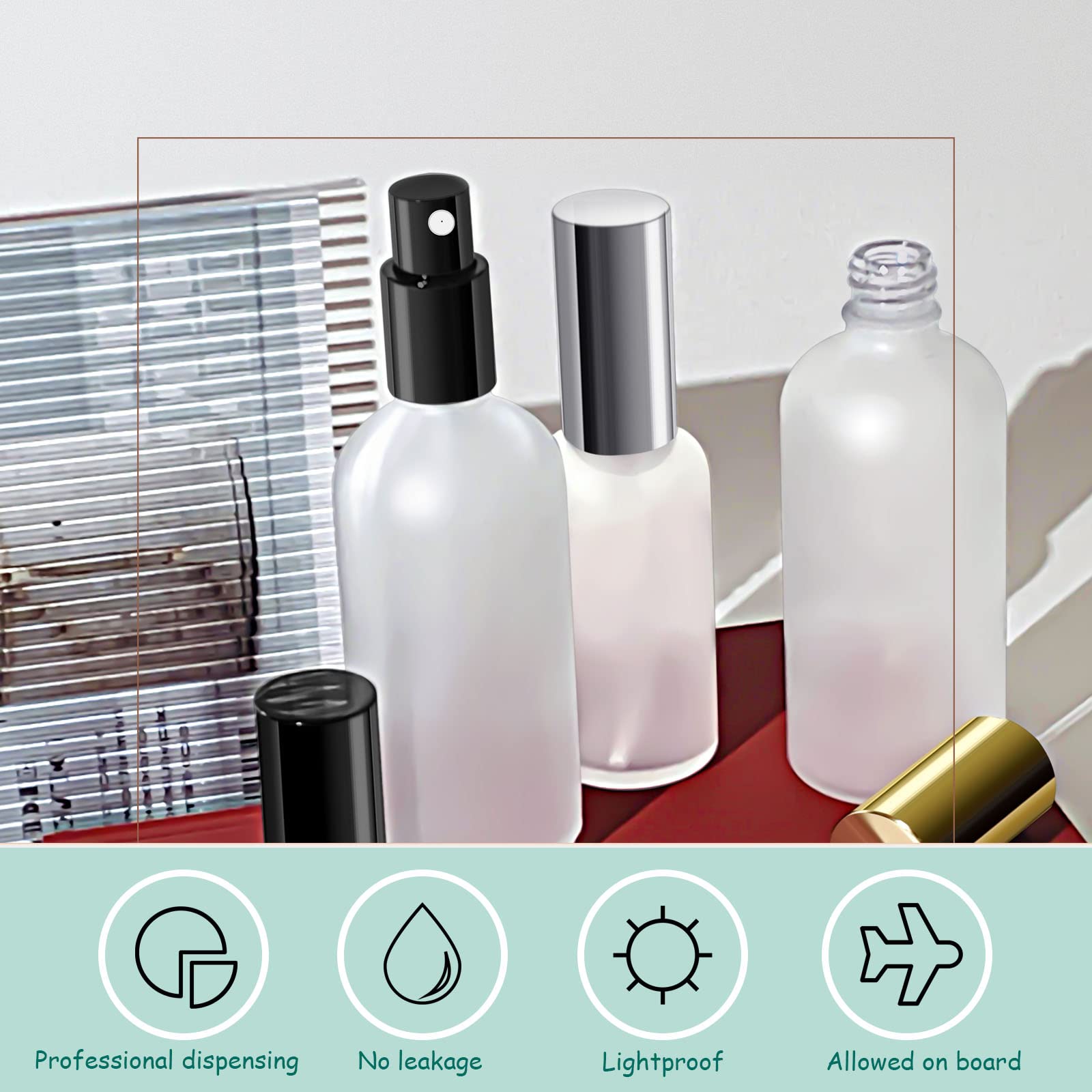 Koibito 1.7 Oz Glass Perfume Spray Bottle For Men & Women. Refillable Frosted Glass Atomizer With Aluminum Cap&Pump. Portable Fr