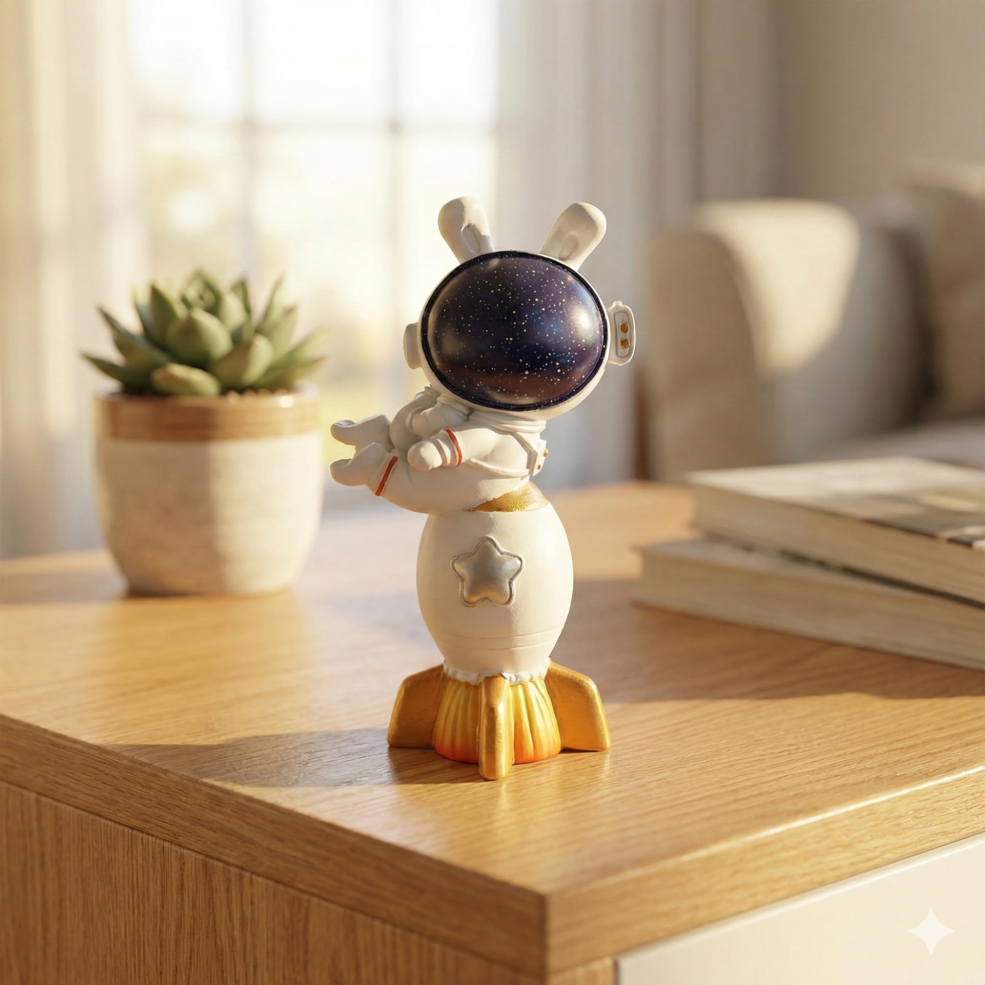 Ecraftindia Spaceman Sky Rabbit Astronaut Miniature Statue Laying On Rocket Decorative Showpiece