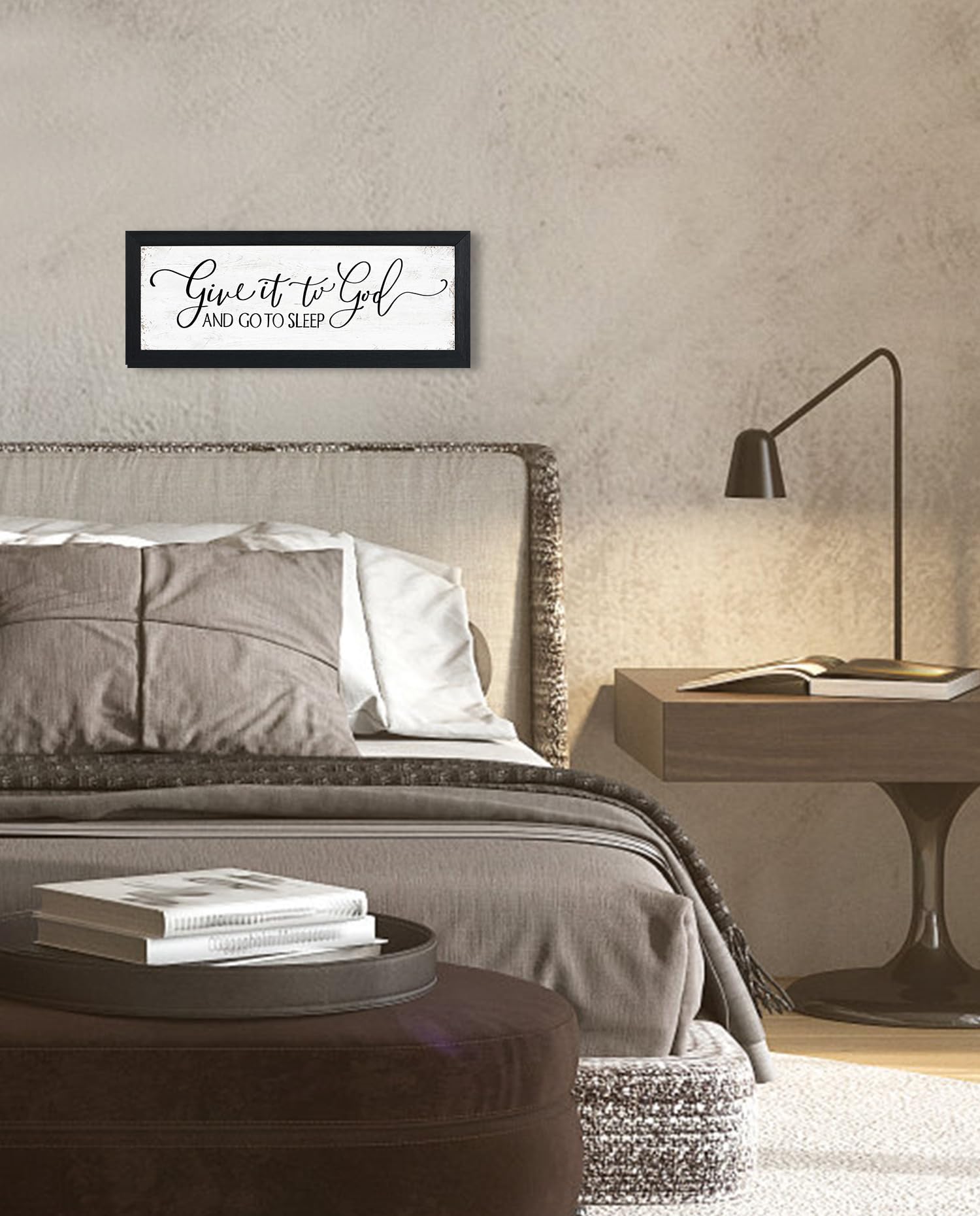 Give It To God And Go To Sleep Sign: Couples Bedroom Wall Decor Above Bed Framed Master Bedroom Signs Farmhouse Rustic Wall Art