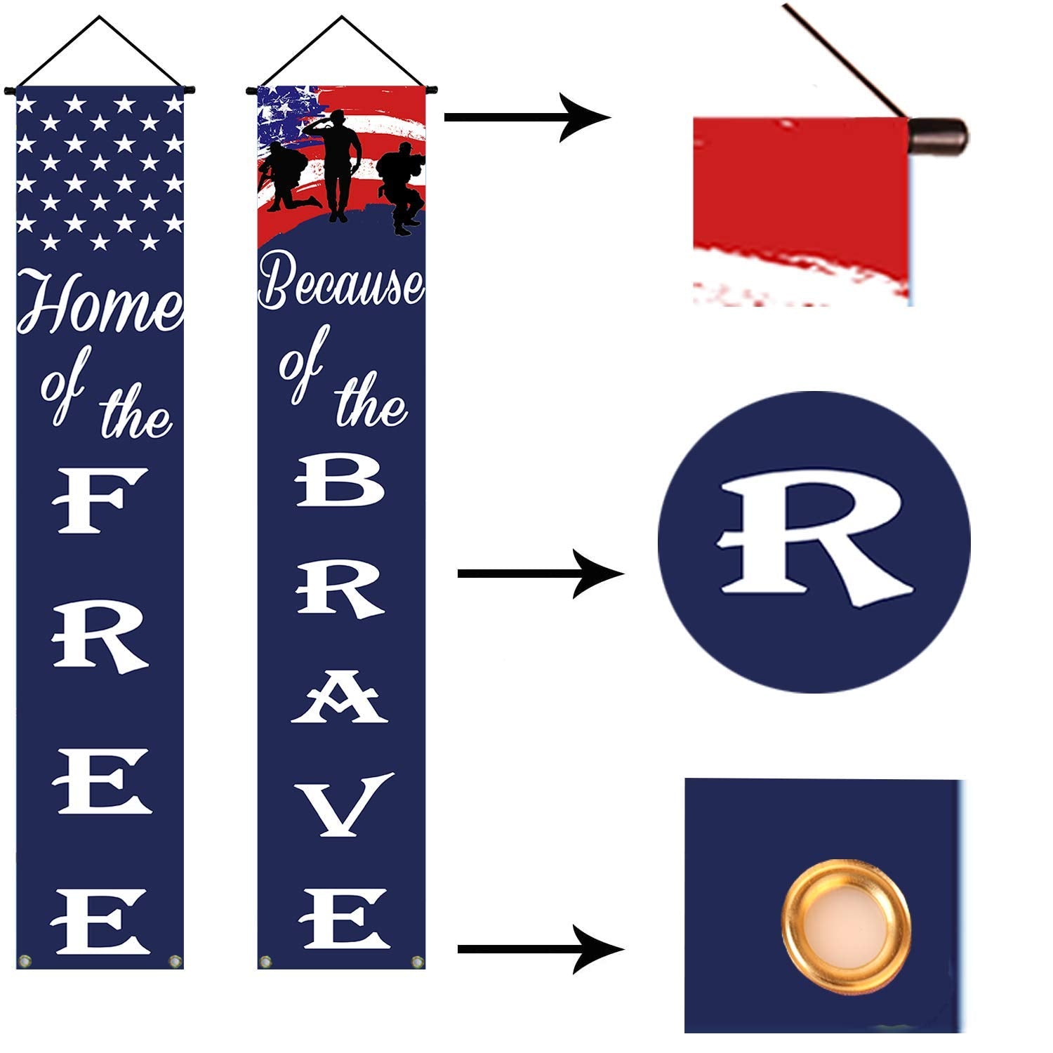 American Flag Patriotic Soldier Porch Sign Banners,Patriotic Decoration For Memorial Day-4Th Of July Decor Hanging,Independence