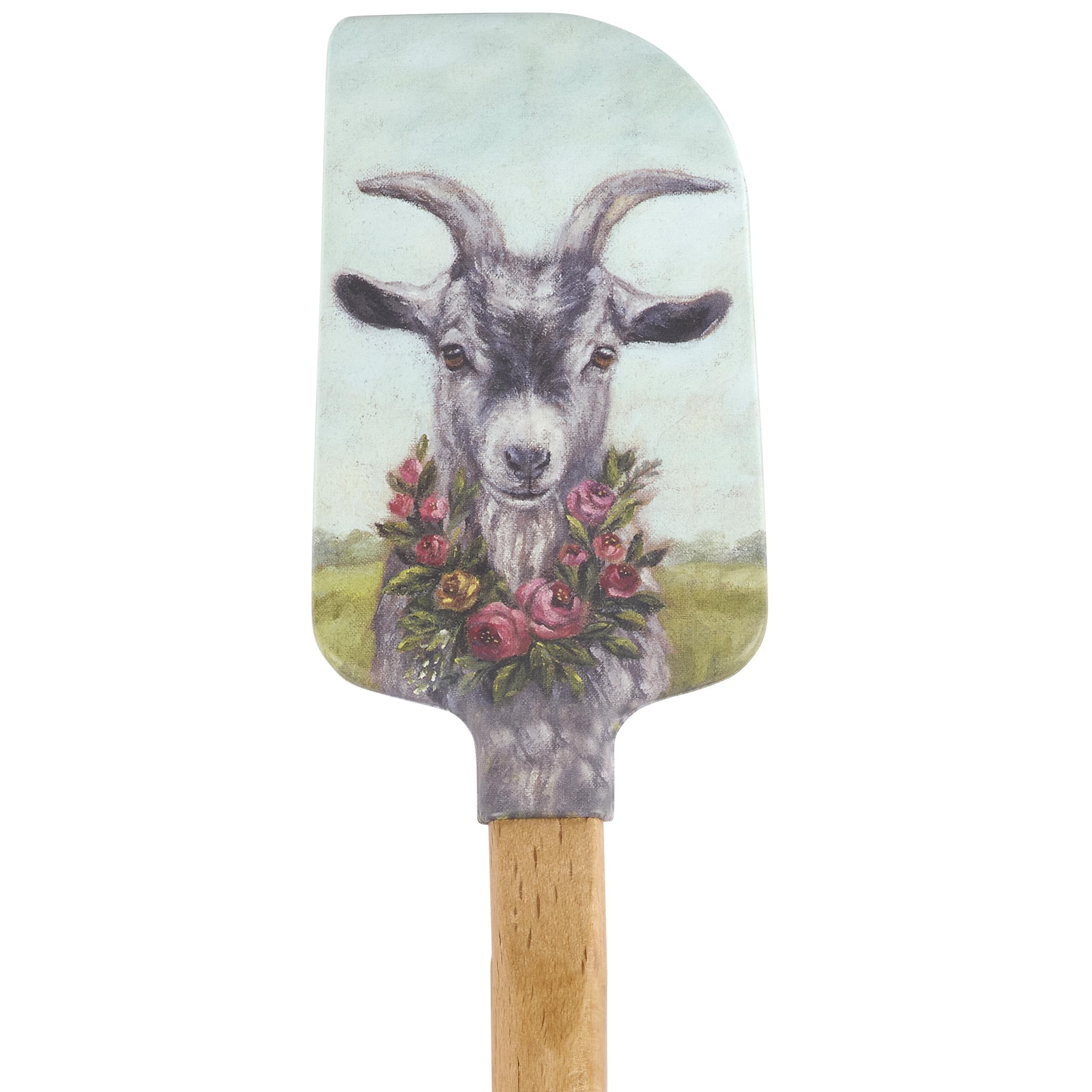 Primitives by Kathy doublesided silicone novelty cooking spatula, Floral Goat/Easter/Spring Collection/charming farm goat weari