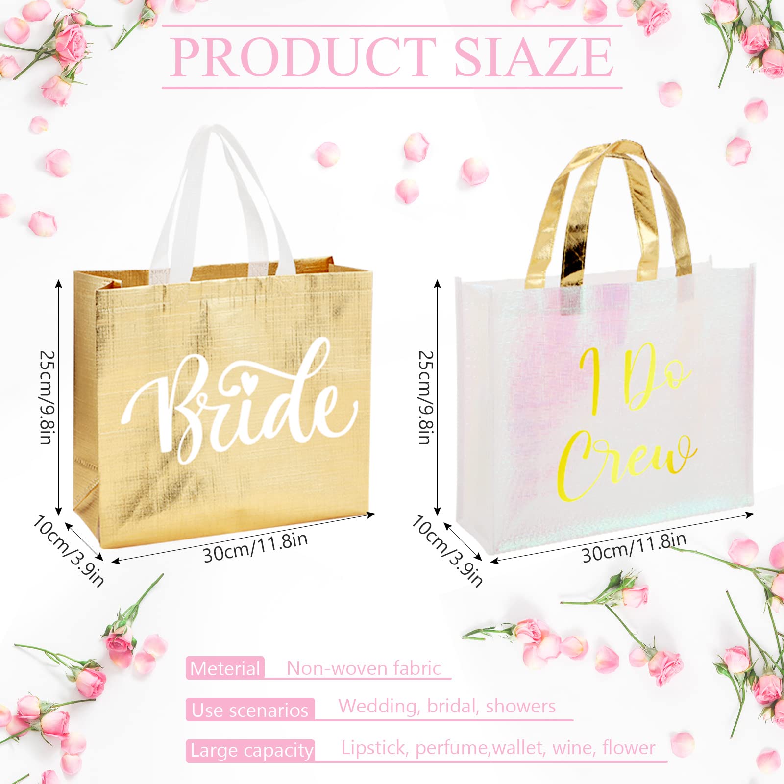 Cindeer 12 Pcs Let'S Go Girls Bridesmaid Bags Holographic Bachelorette Gift Bags Glossy Reusable Grocery Bags Retro Disco Cowgir