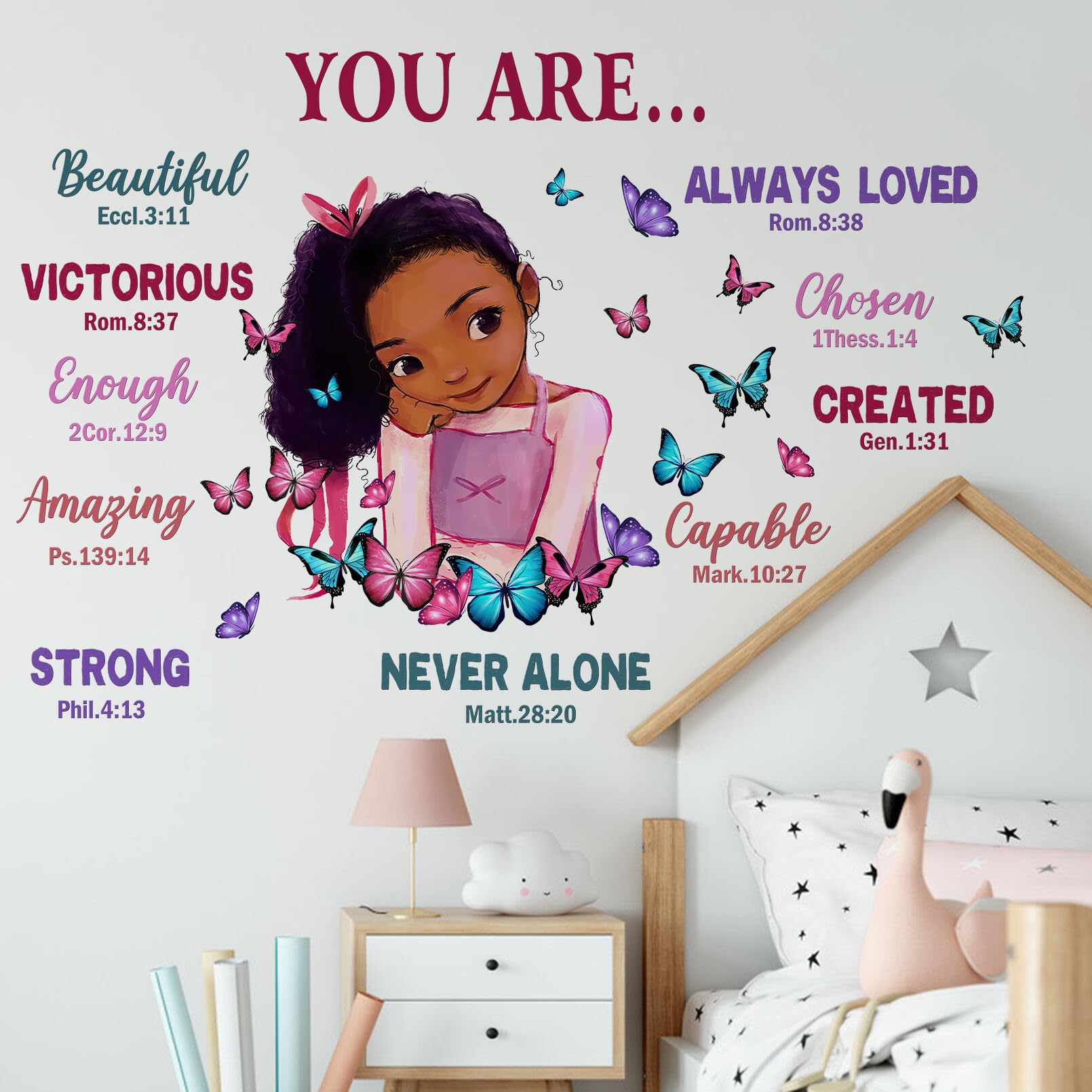 Yovkky Black Girl Religious Butterfly Wall Decal Sticker  Positive Saying African American You are Beautiful Nursery Decor  Inspirational Home Afro Kid Room Decoration Bedroom Playroom Art Gift