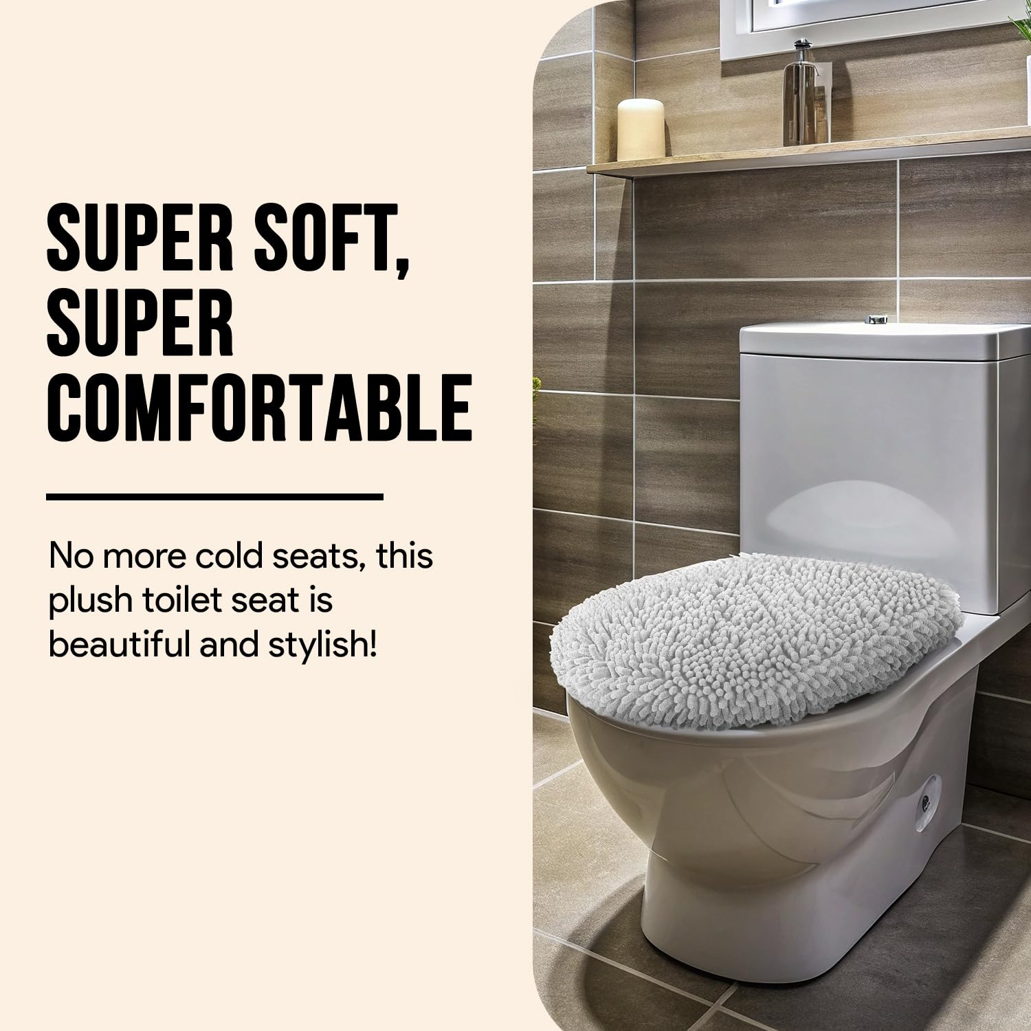 MAYSHINE Plush Shaggy Standard Toilet Seat Lid Cover (Gray) | Fuzzy Chenille Microfiber  Fluffy Soft Absorbent - Machine Washable Cushion | No More Cold or Wet Seats