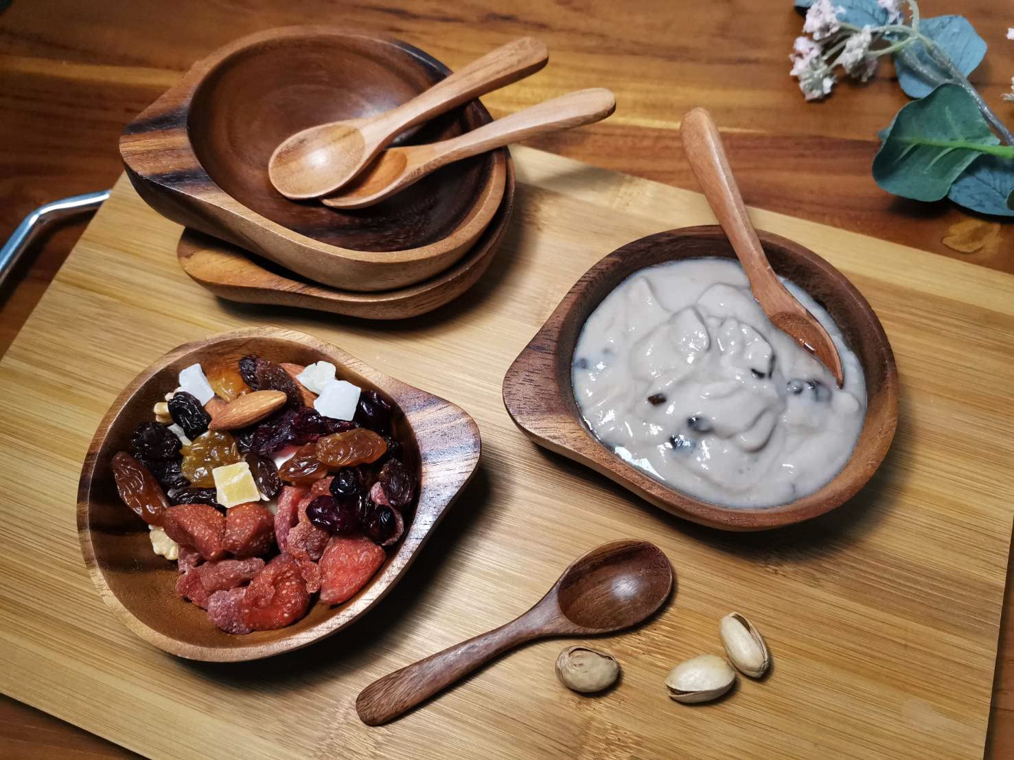 Bestysuperstore 3 '' Mini Acacia Wood Bowl With Tip-Supported Holding In Small Size For Condiments, Dip Sauce, Nuts, Candy, Frui