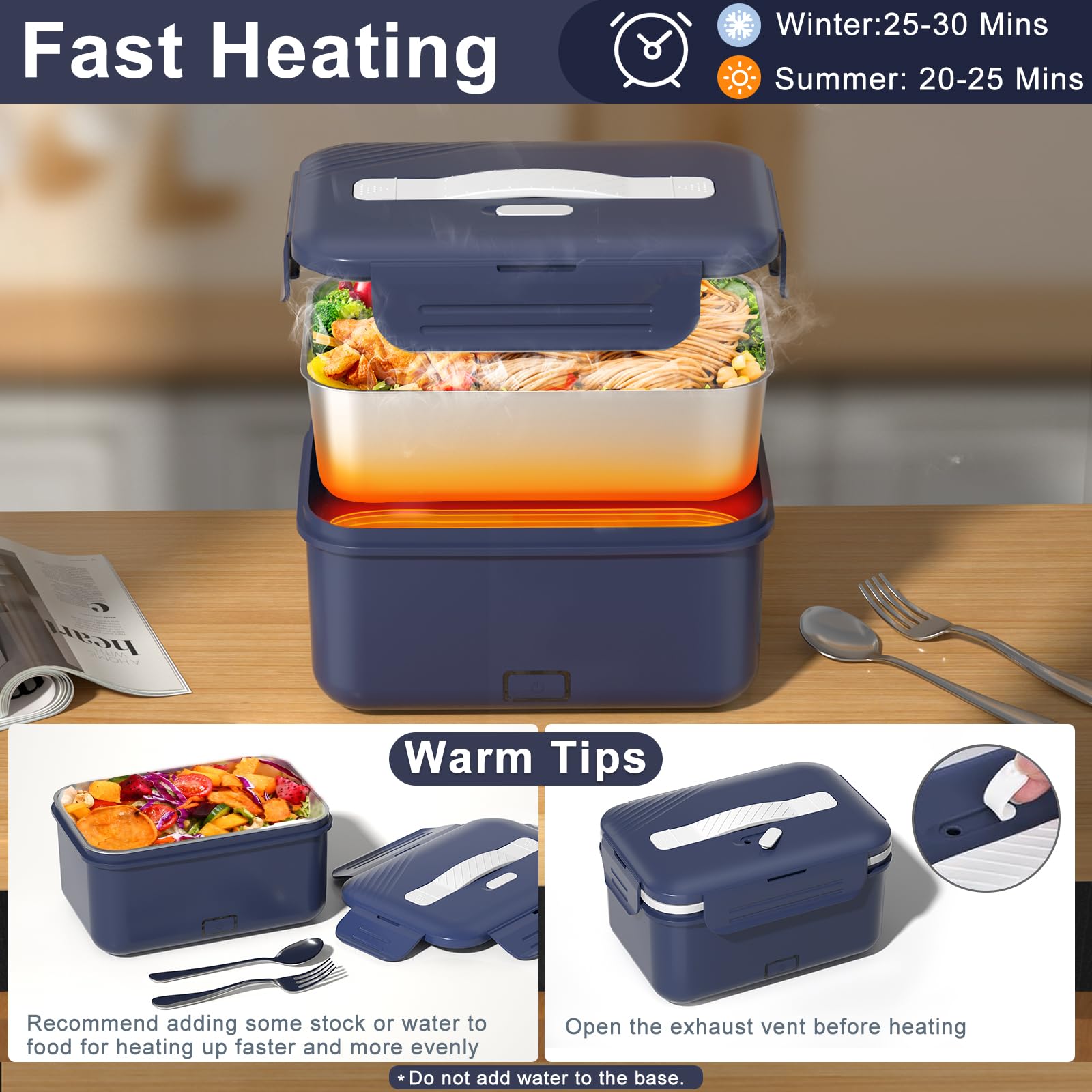 Akhia Heated Lunch Box Food Warmer, 100W Fast Electric Lunch Box, 1.8L Portable Heating Lunchbox, 12/24/110/220V lonchera el  ct