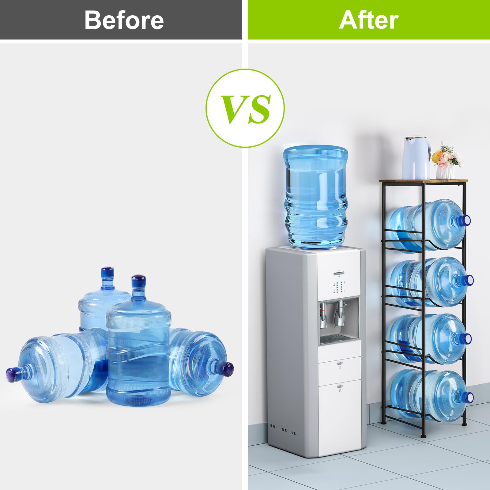 Eteli 5 Gallon Water Bottle Holder Organizer 4 Tier Water Cooler Jug Rack With Storage Shelves Water Bottle Dispenser Stand For