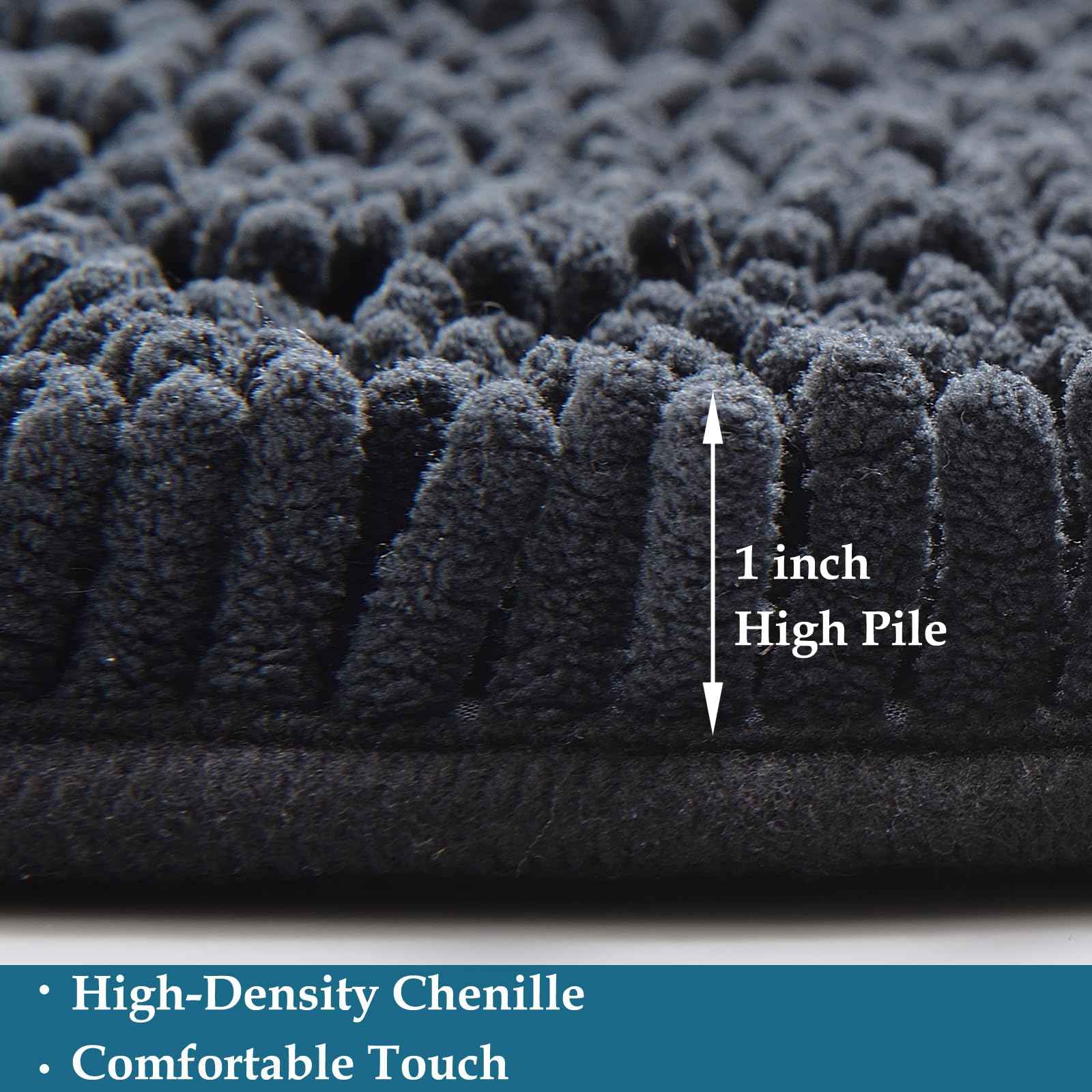 Black Bathroom Rugs Non Slip Bath Rugs Set 2 Piece, Bathroom Rug Bath Mats For Bathroom, Thick Soft Chenille Bathroom Rug Set, B