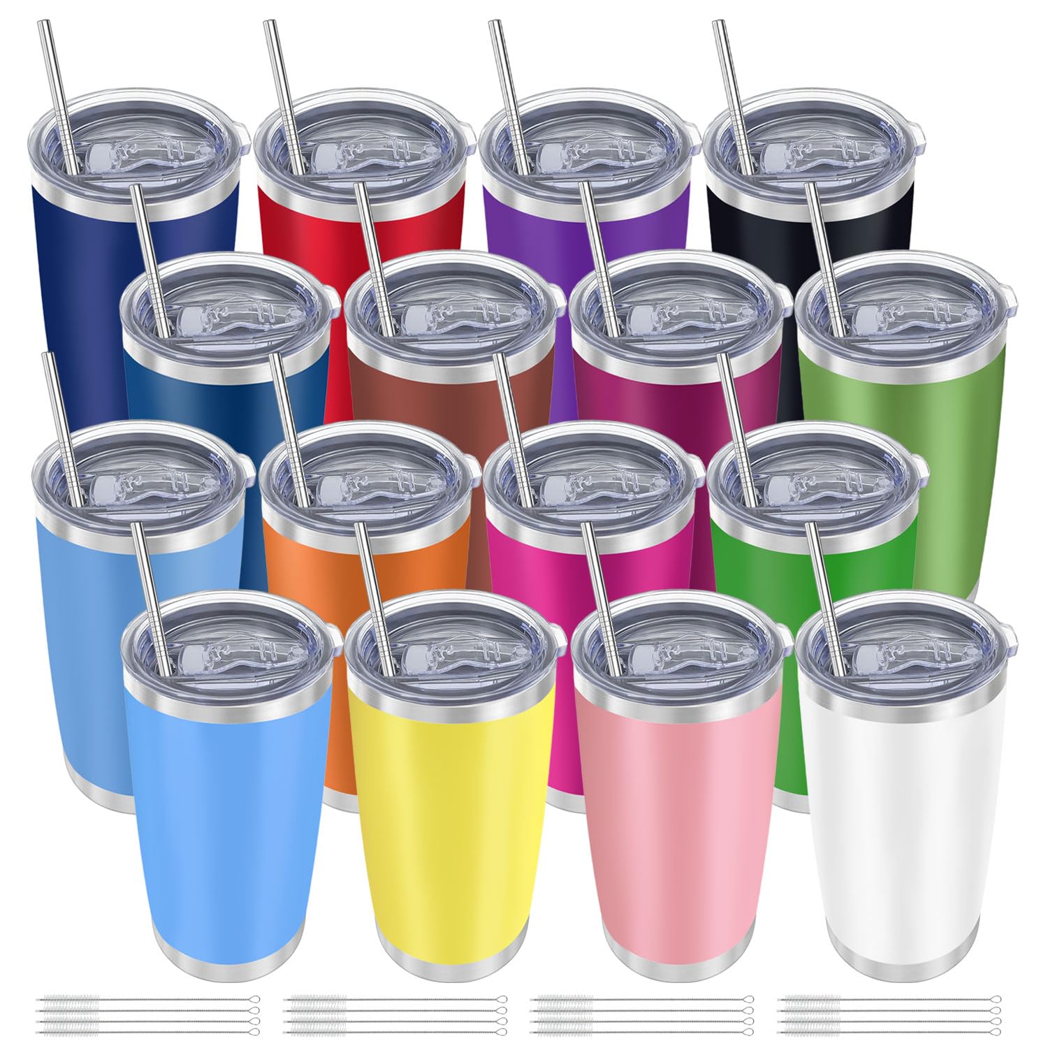 Youke Ola 16 Pack Insulated Coffee Tumbler  20Oz Stainless Steel Double Wall Vacuum Travel Tumbler Cup With Lid And Straw For C