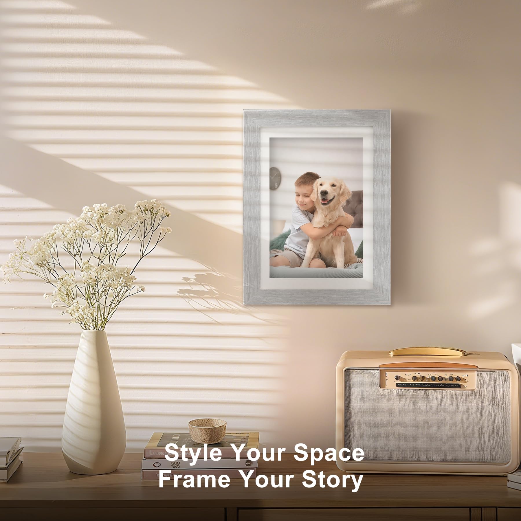 TOFOREVO Picture Frames 5x7 Set of 2 Distressed Silver Wood Grain Photo Frame for Gallery Wall Mounting or Tabletop Display