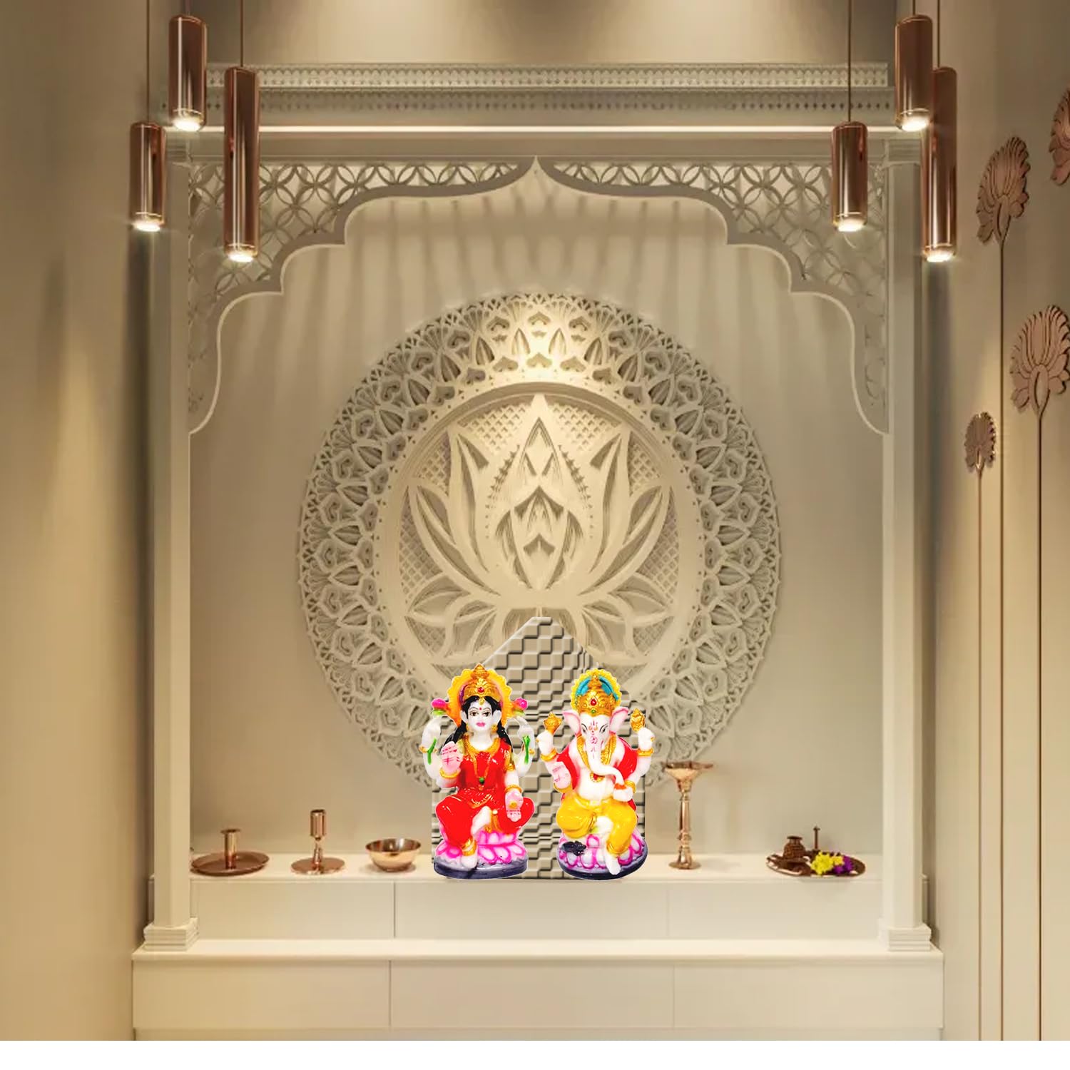 Kitlyn Laxmi Ganesh Handpainted Resin Fiish Murti For Pooja Room,Diwali&Gift, Mala Set Decorative Showpiece - 12 Cm (Resin, Mult